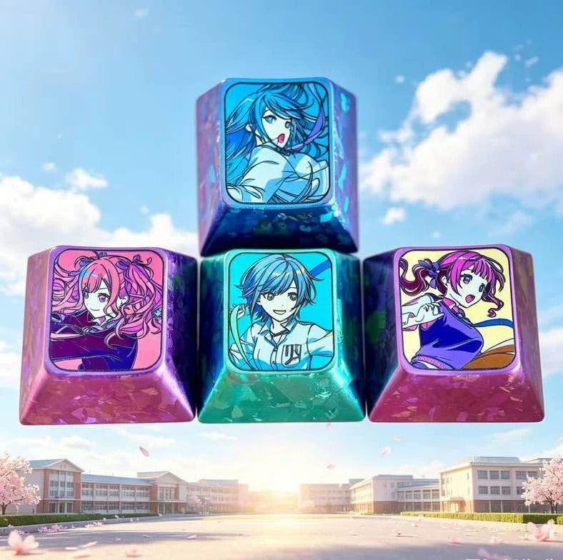 HATSUNE MIKU: COLORFUL STAGE! , WASD/directional key titanium alloy set personalized keycaps, Music virtual idol anime and game decorative art keycap combination customized metal set