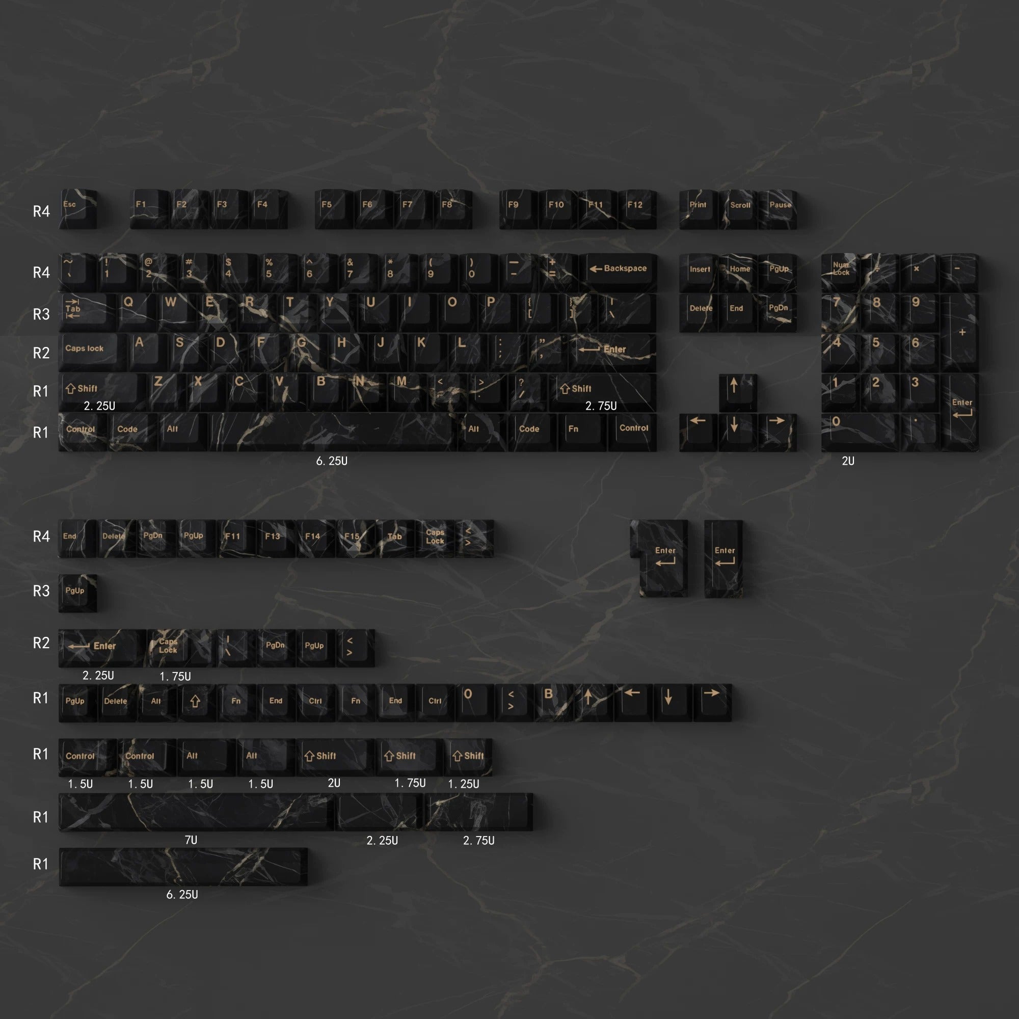 Minimally designed marble patterned keycap set, PBT Material Personalized Keycap Set, Compatible with 61/64/68/75/84/87/104 Key Mechanical Keyboard