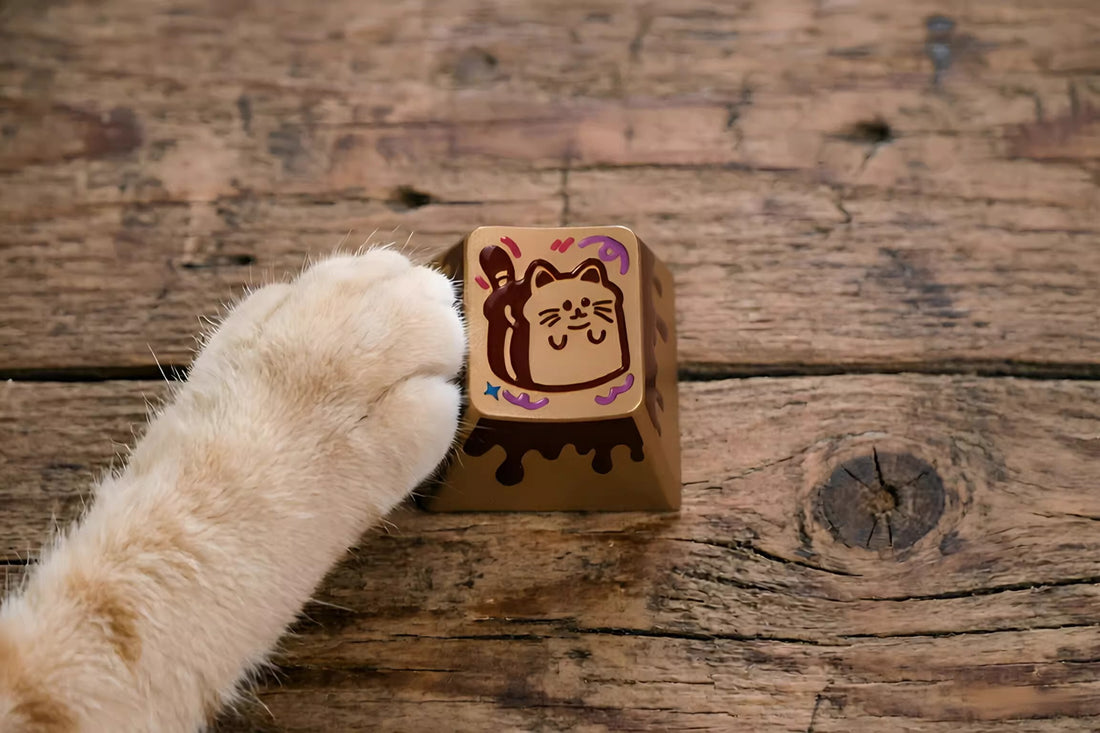 Dessert cat aluminum alloy anodized melted chocolate cute metal keycaps personalized keycaps mechanical keyboard decorative keycaps