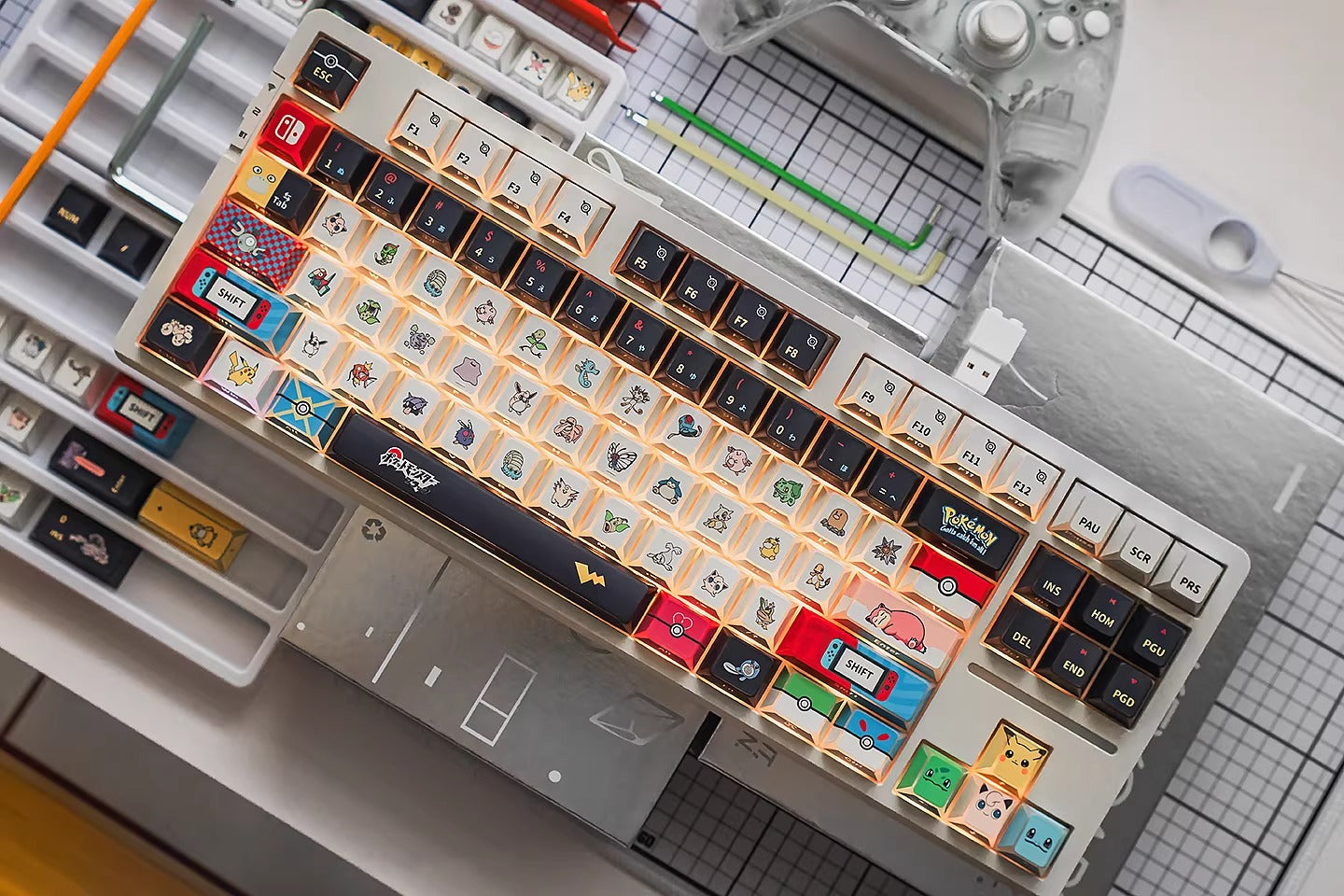 Pok é mon theme design, side engraved translucent characters/folded edges translucent side engraved keycaps, customized magnetic axis mechanical keyboard PBT thermal sublimation original factory highly personalized keycaps set