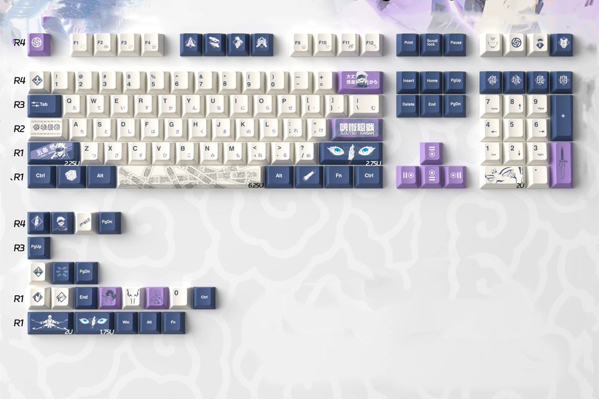 Jujutsu Kaisen, Gojo Satoru,PBT material, sublimation, Game anime Personalized keycap set, original factory height mechanical keyboard decorative keycap set,anime keycap set suitable for 61/64/68/75/84/87/104 Key Mechanical Keyboard