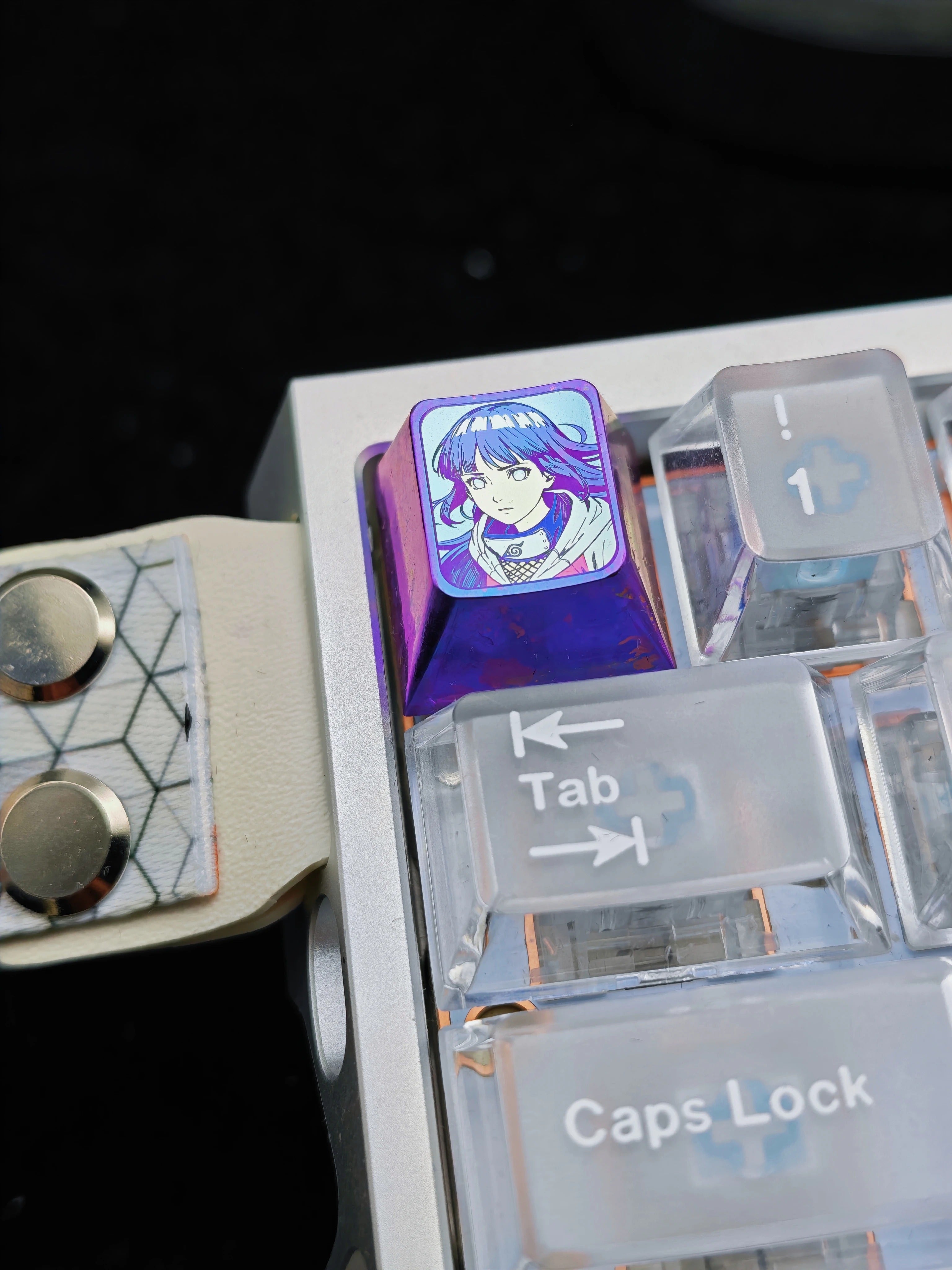 Naruto series, Hy ū ga Hinata, 1U titanium alloy personalized keycaps, anime and game mechanical keyboard decorative keycaps