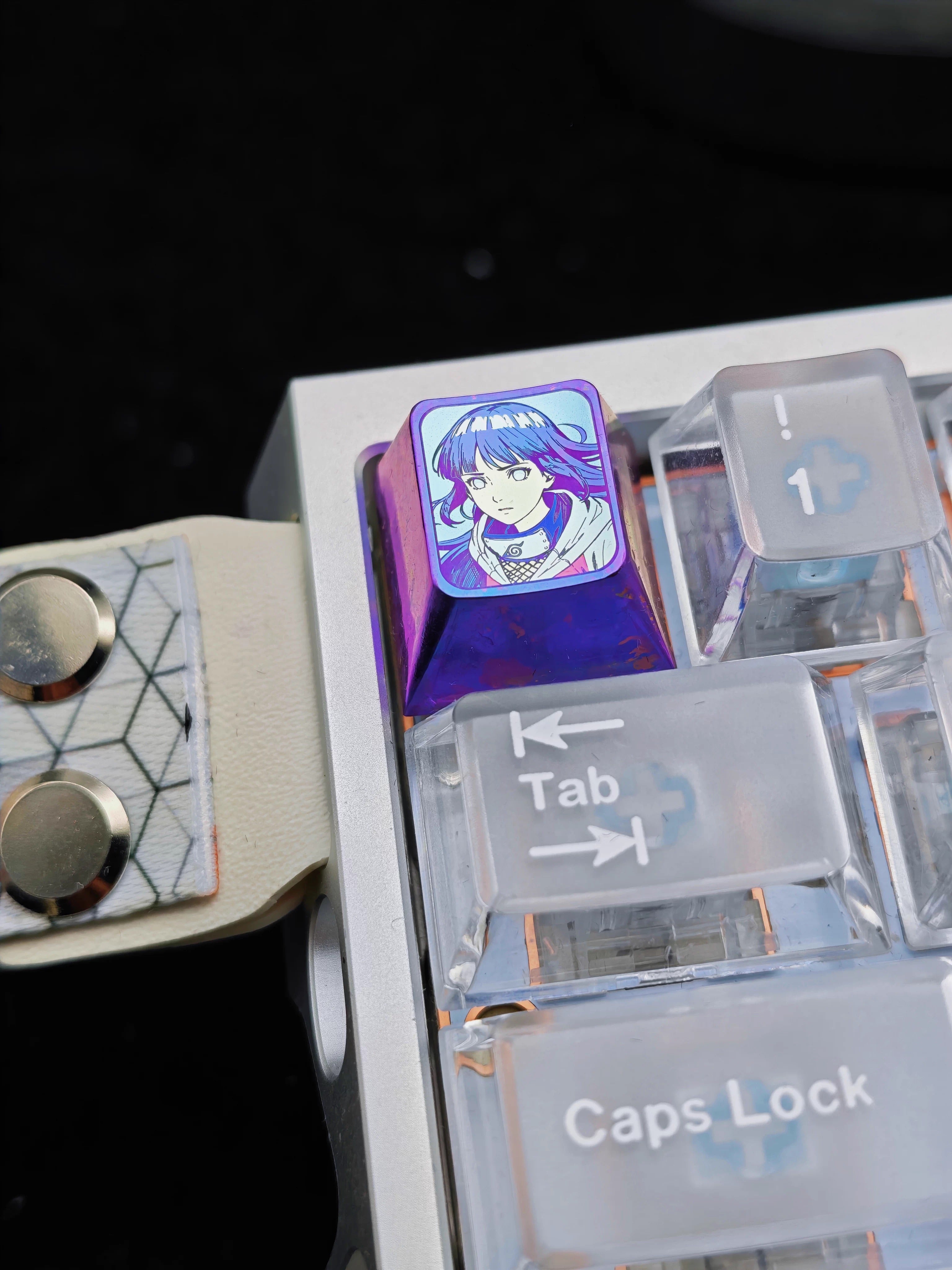 Naruto series, Hy ū ga Hinata, 1U titanium alloy personalized keycaps, anime and game mechanical keyboard decorative keycaps
