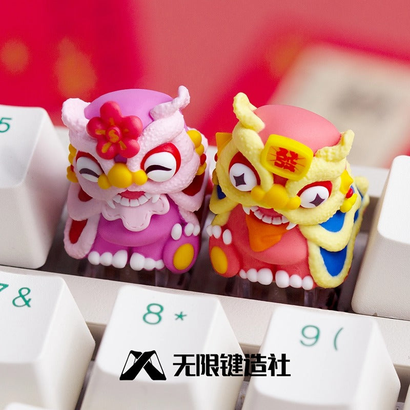 Lion dance, Chinese style personalized keycaps, multi-color resin molded decorative keycaps, cultural and creative keycaps