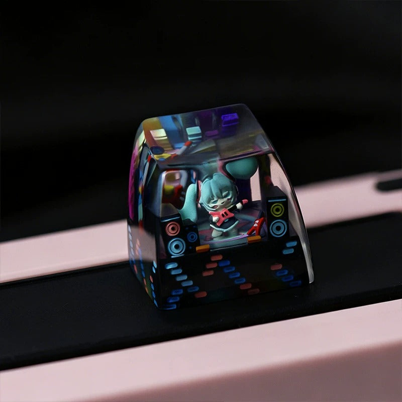 Hatsune Miku theme, crystal resin personalized keycaps, animation music cultural and creative peripheral products, mechanical keyboard art decoration handmade keycaps