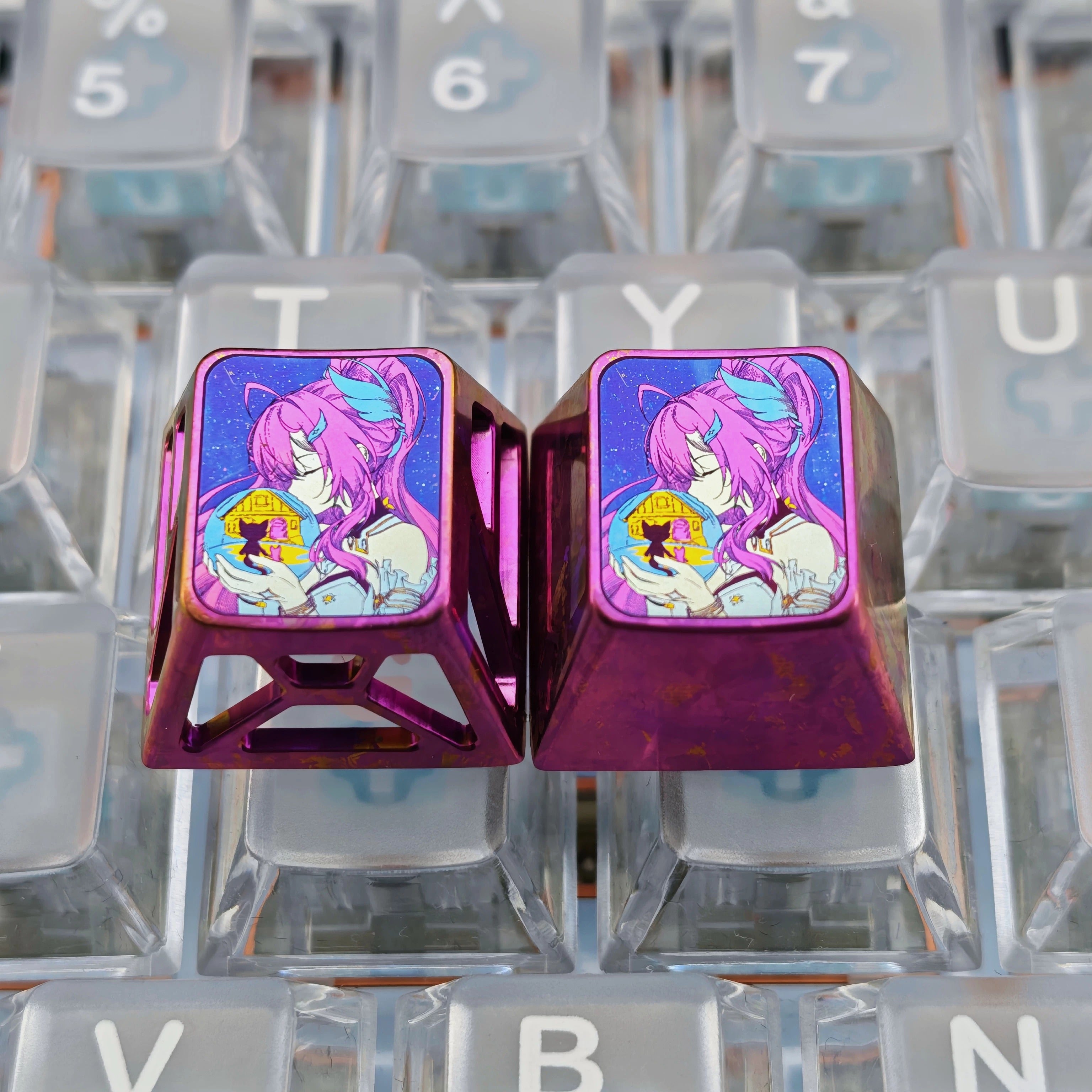 Wuthering Waves, Aemeath, 1U titanium alloy personalized keycaps, anime, gaming, cultural and creative mechanical keyboards, metal decorative keycaps