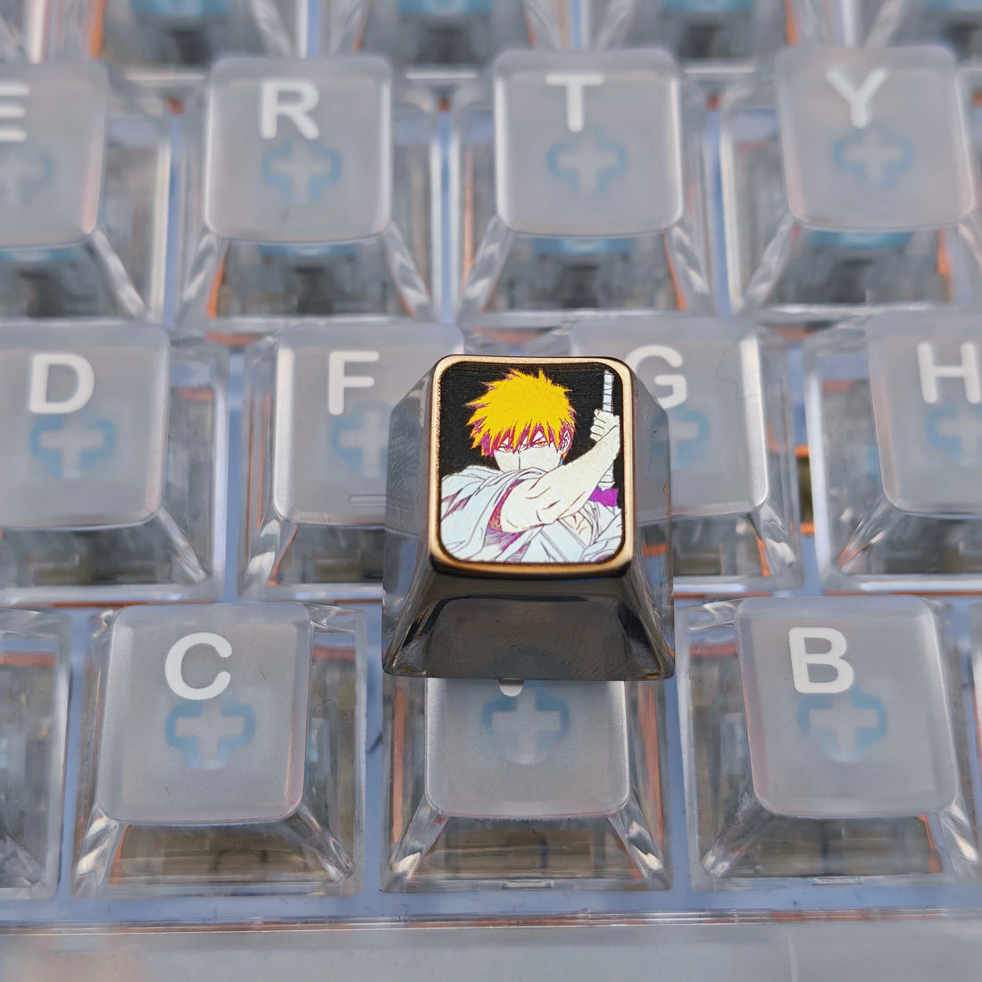 BLEACH Series, Kurosaki Ichigo Theme 1U Titanium Alloy Personalized Keycaps, Anime Game Culture Creative Mechanical Keyboard Decorative Keycaps