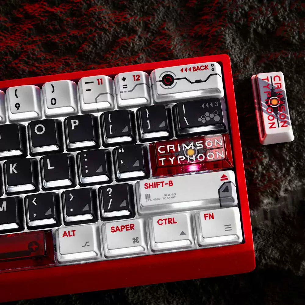 Red Flame Storm Theme PBT material personalized keycap set, mechanical keyboard replacement decorative keycaps, Transparent Compatible with 61/64/68/75/84/87/104 Key Mechanical Keyboards