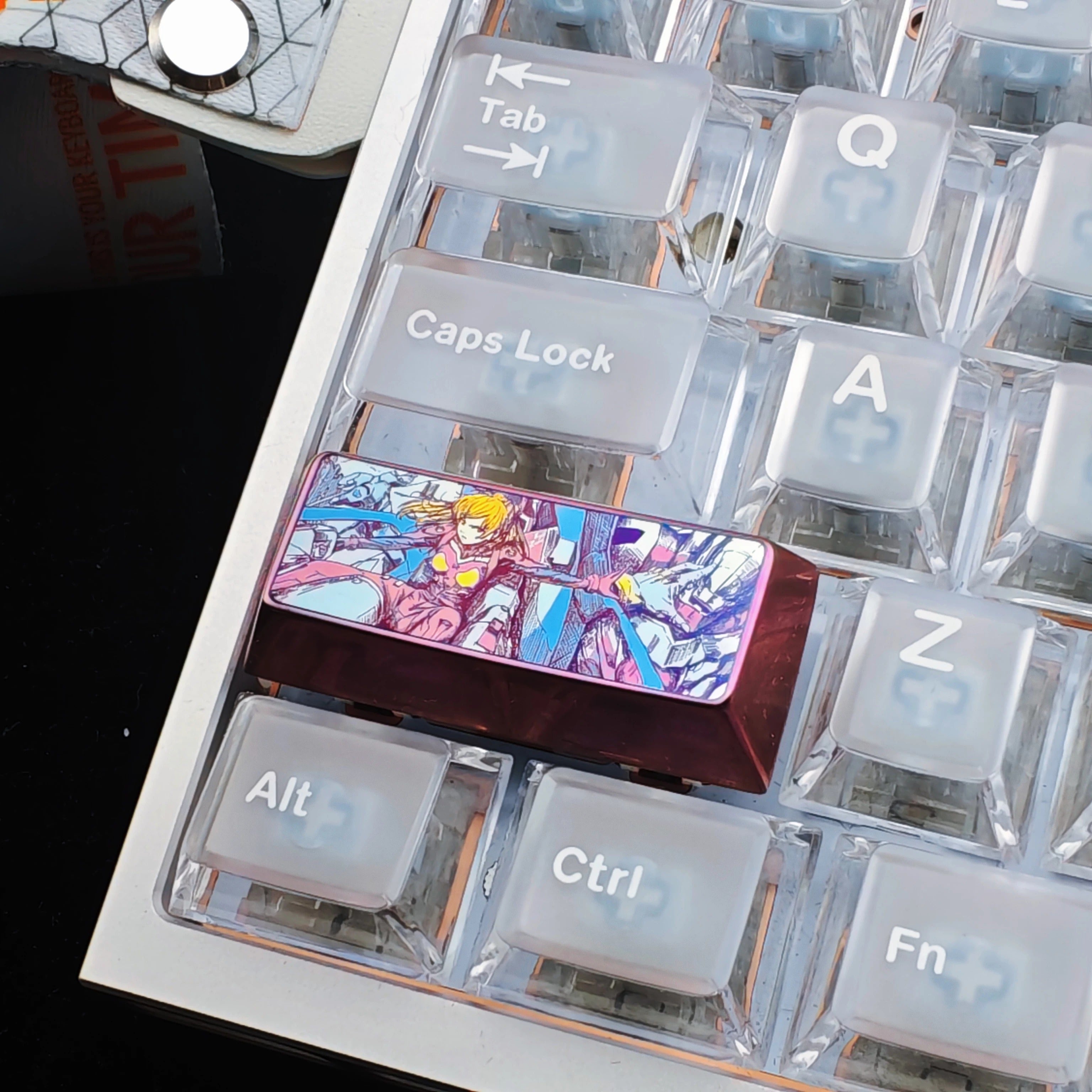 EVA series, Asuka 2.25U sketch style titanium alloy personalized keycaps, anime, gaming, cultural and creative mechanical keyboard decorative keycaps