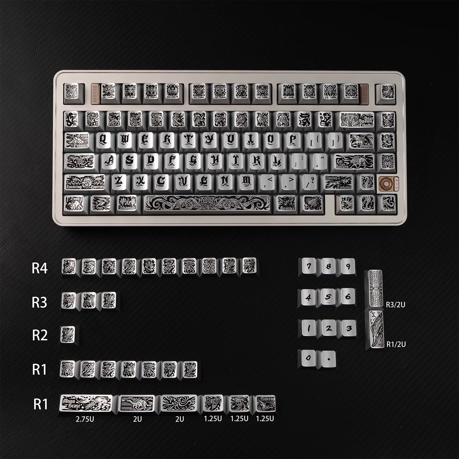 Ancient God, Cthulhu themed design, metallic paint texture, PBT material personalized keycap set, creative decorative keycap set, compatible with 61/64/68/75/84/87/104 mechanical keyboard replacement keycap