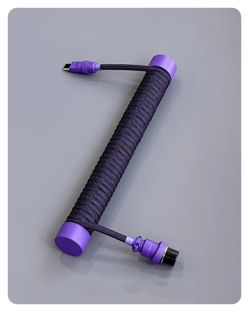 Dark night purple handmade custom keyboard 1.5M aviation plug spiral data cable, overall purple hardware purple