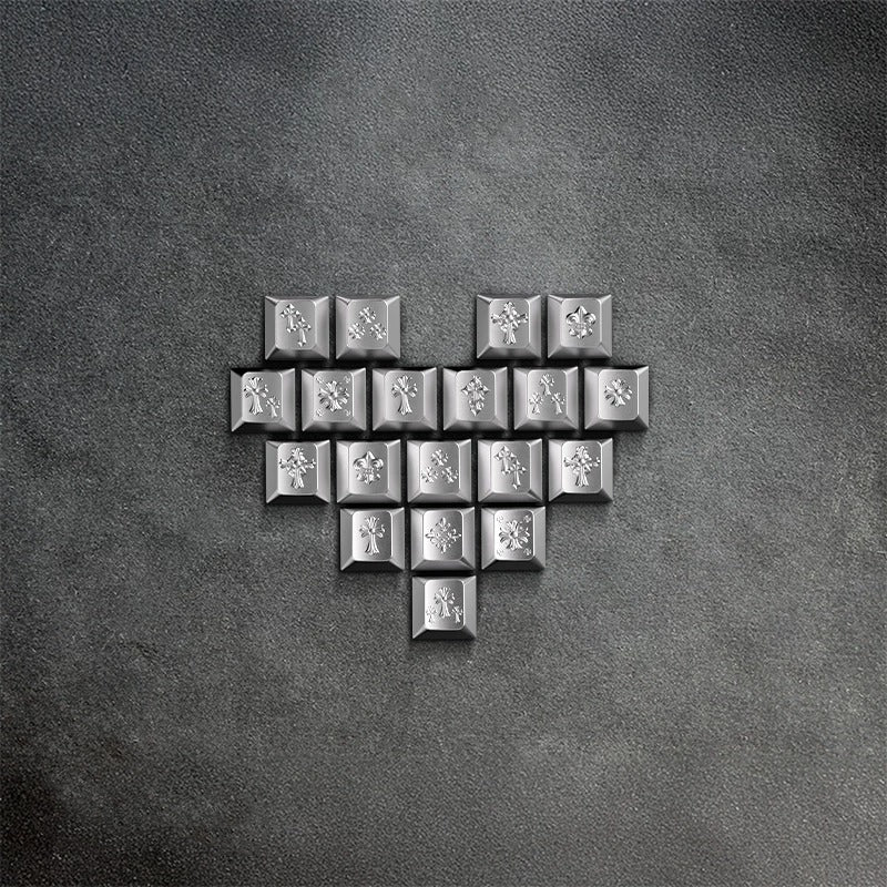 Vintage cross made of metal material, metal set retro medieval Gothic style creative keycap,Love type area/21 pieces/ a set mechanical keyboard, creative computer desktop matching keycaps, Mechanical keyboard decorative keycaps