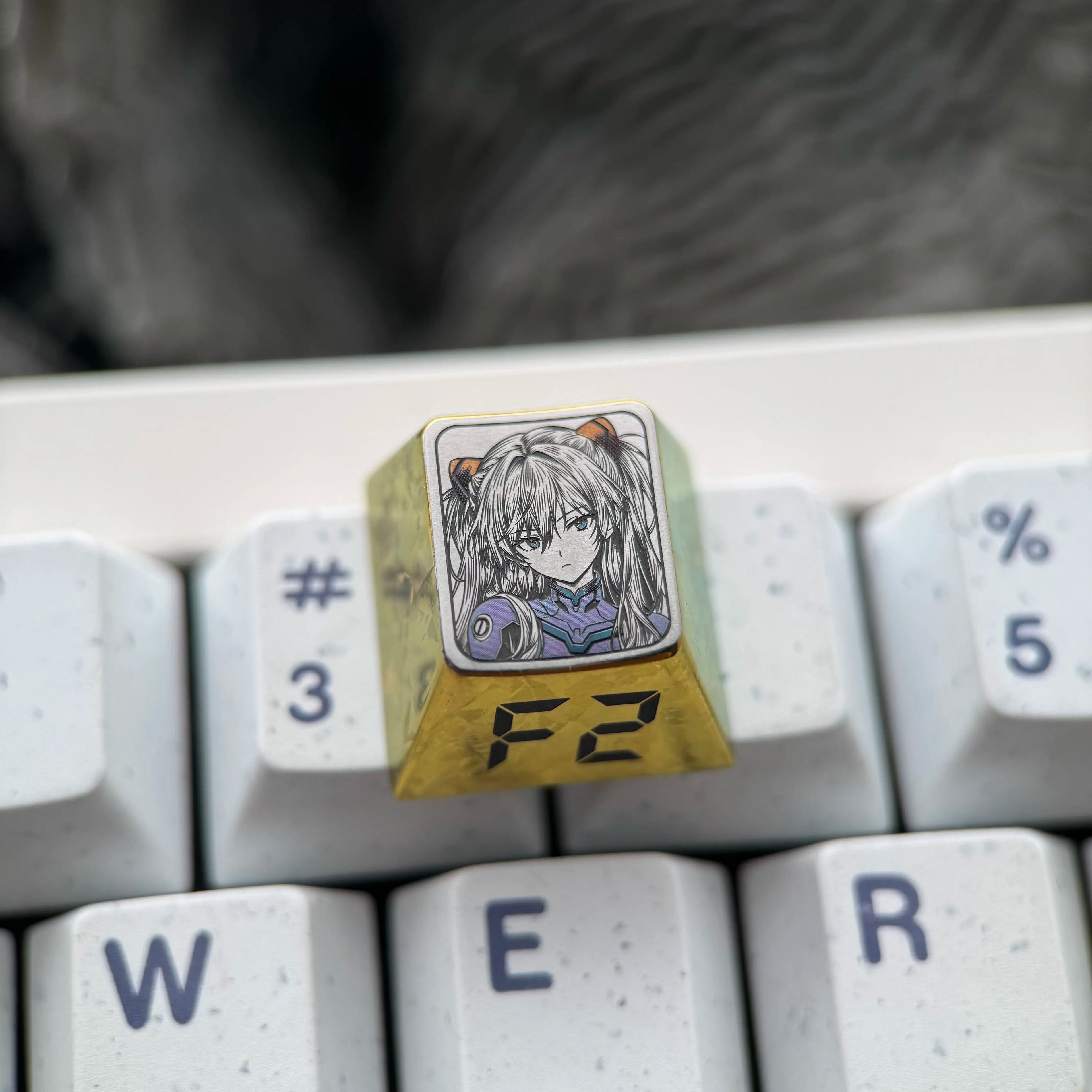 EVA, Asuka theme, F1-F12 precision carving 1 U titanium alloy personalized keycaps, anime and game cultural creative keycaps, mechanical keyboard decorative keycaps