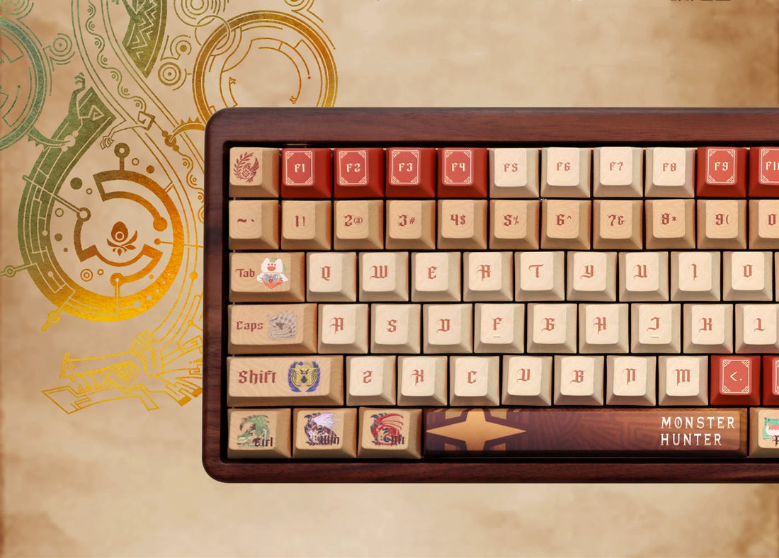 Monster Hunter Theme Wilderness Colors, PBT material personalized keycaps, mechanical keyboard replacement keycap set, anime and game cultural and creative keycaps set, Compatible with 61/64/68/75/84/87/104 Key Mechanical Keyboard Keycap Set