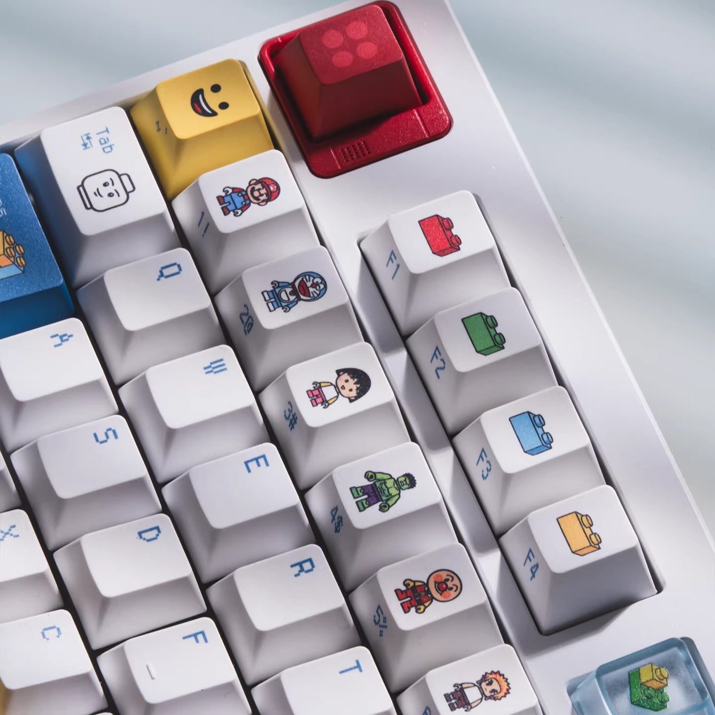 Lego themed design, cartoon cute personalized custom keycap complete set PBT+PC heat sublimation factory height, personalized themed keycap set