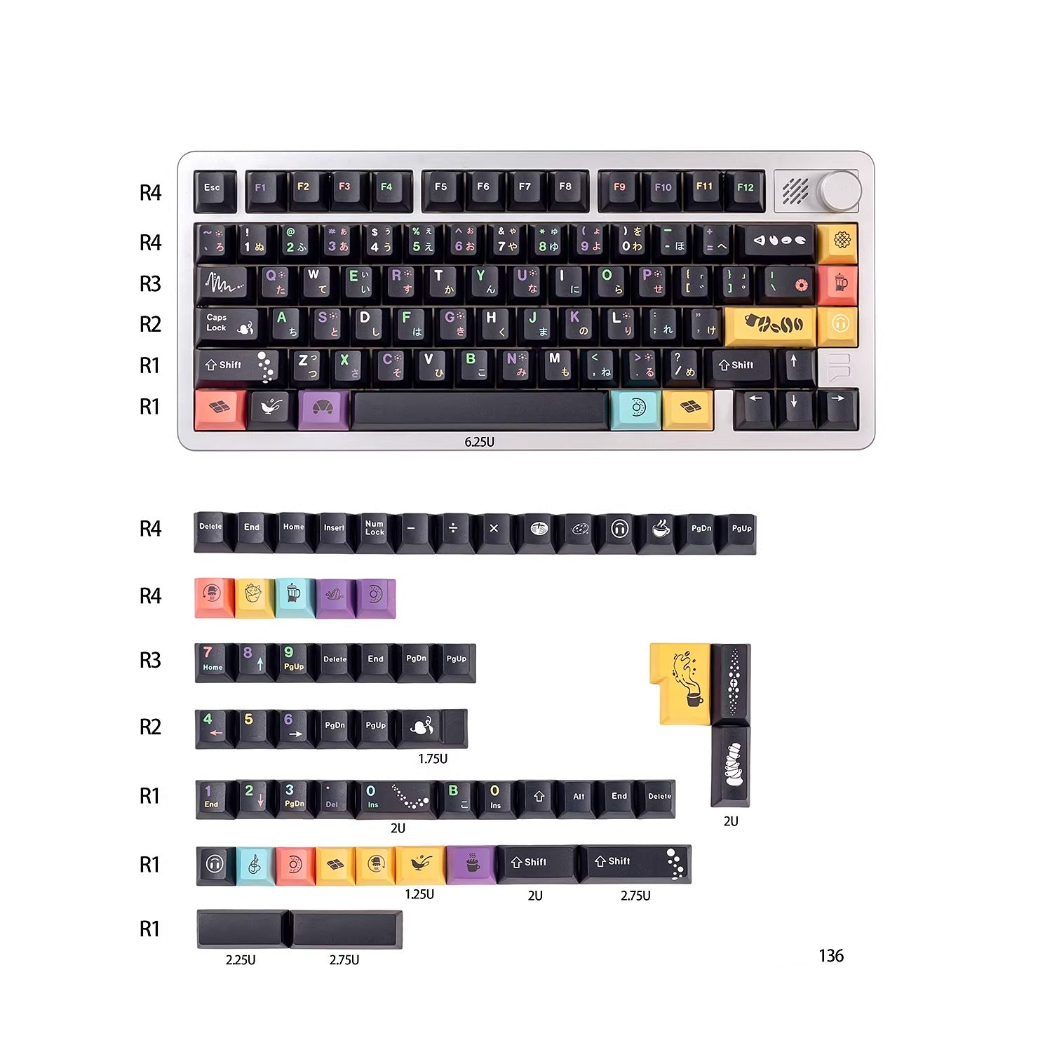 Chocolate/blueberry donut themed design, PBT material personalized keycap set, factory height, compatible with Wooting/ROG EXTREME mechanical keyboard