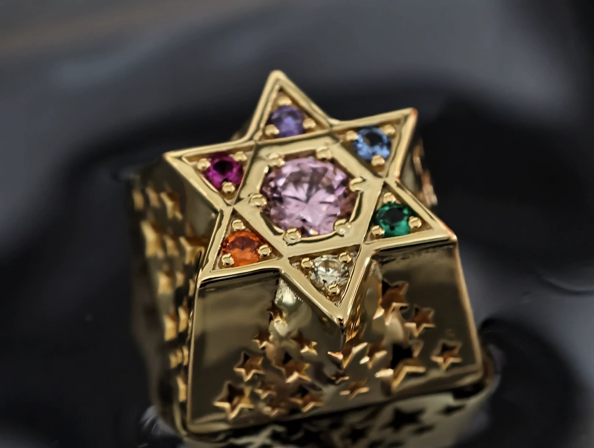 Hexagonal star, multi-color gemstone inlay, 925 sterling silver personalized keycap, hollowed out design mechanical keyboard metal decorative keycap