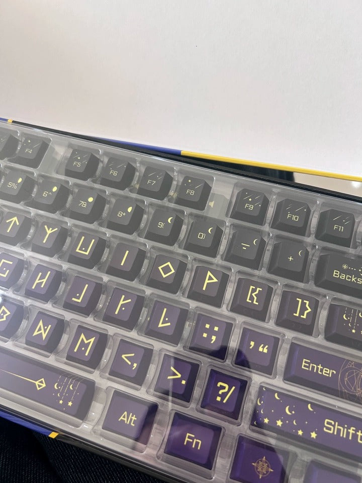 Night Sky Fantasy Theme Design with Large Characters PBT material personalized keycap set, mechanical keyboard replacement decorative keycaps, Starry Sky Divination Keycaps Compatible with 61/64/68/75/84/87/104 Key Mechanical Keyboards