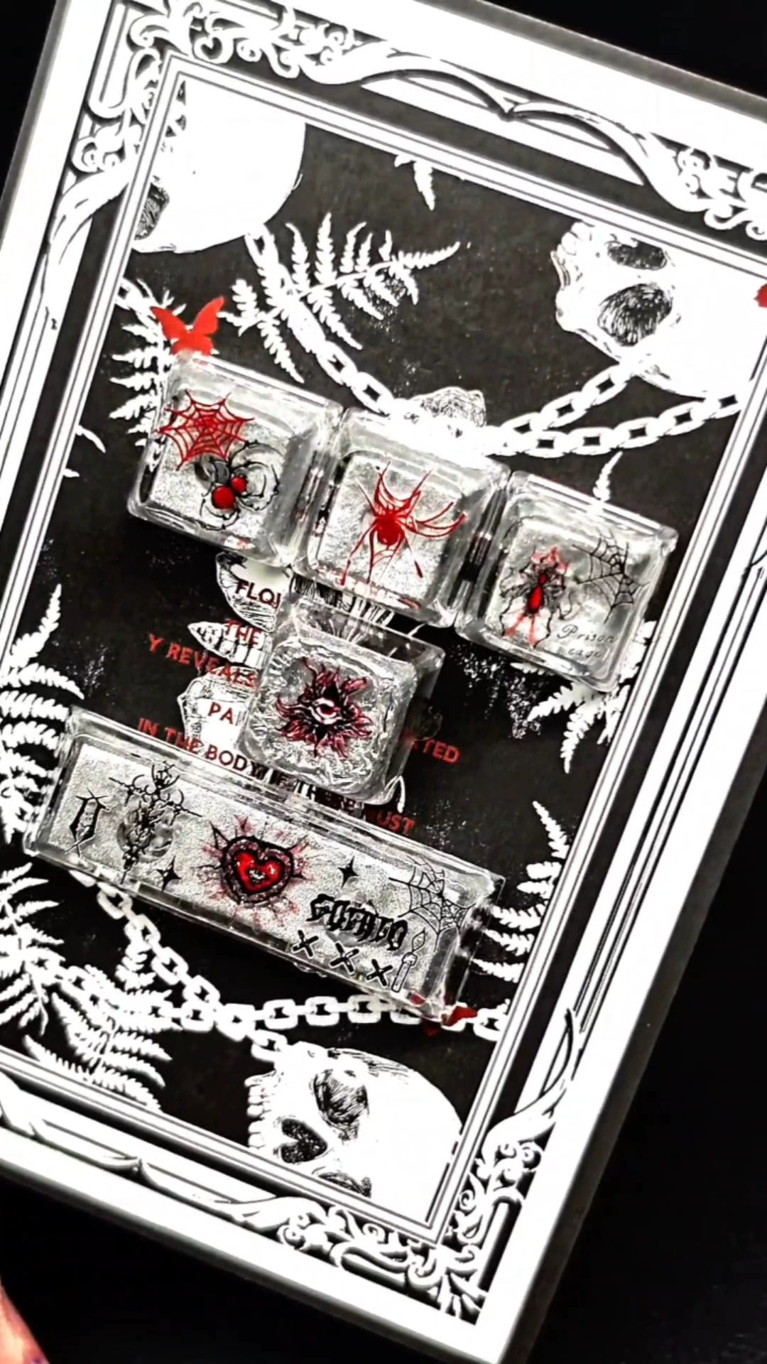 Gothic style crystal resin personalized keycaps, medieval 1U+2.75U mechanical keyboard decorative keycaps, dark and cold themed artistic keycaps
