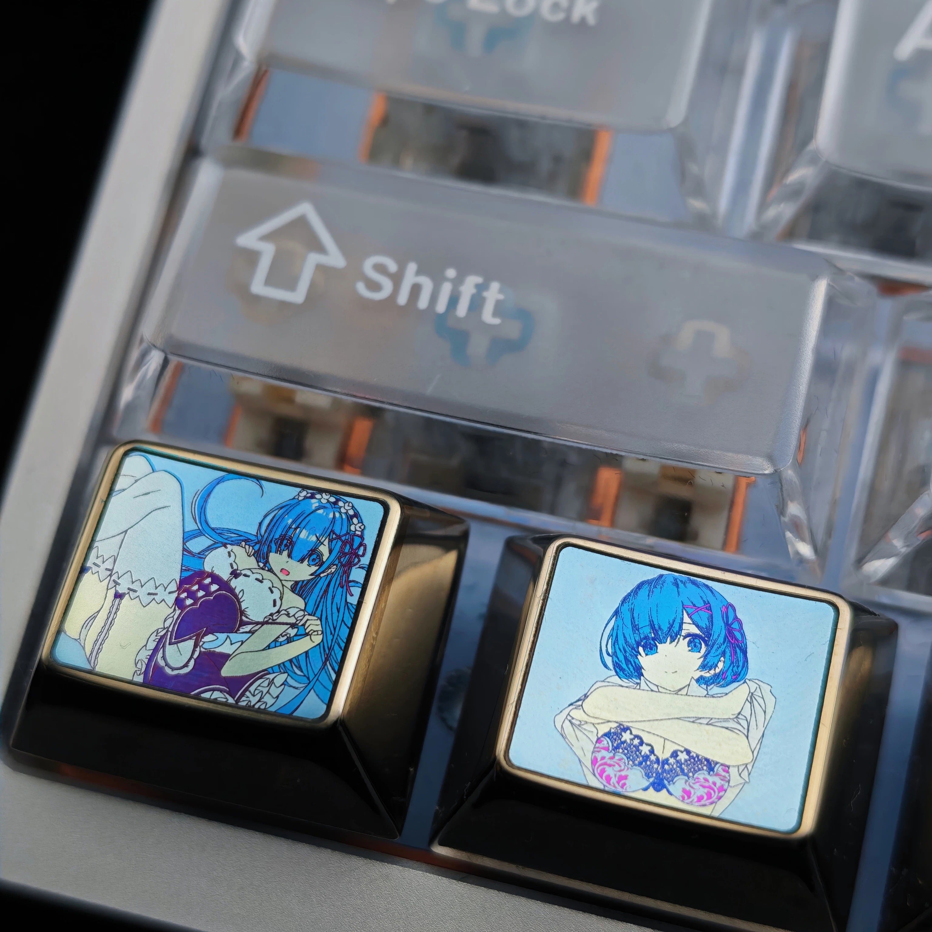 Re:Life in a different world from zero,Rem,1.25U Titanium alloy personalized keycaps, anime creative culture metal material keycaps, mechanical keyboard decorative keycaps