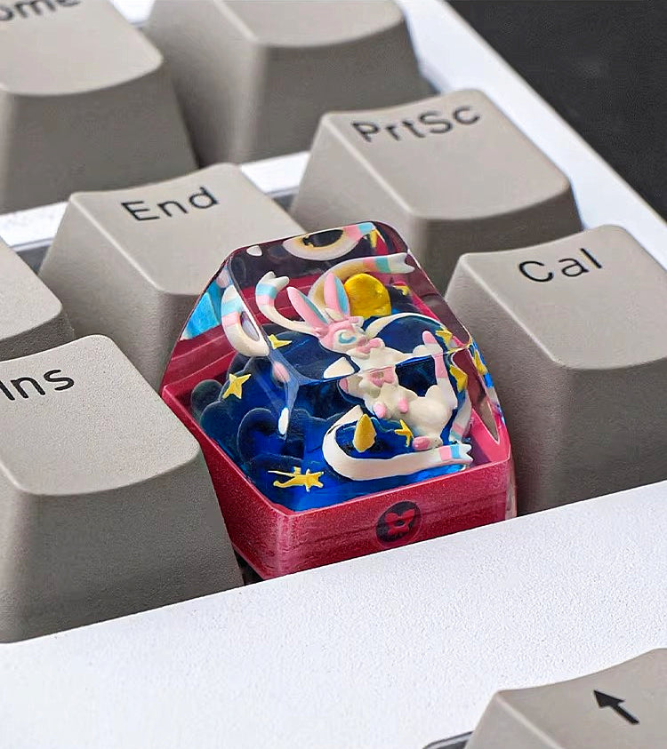 Pok é mon series, Sylveen theme, crystal resin personalized keycaps, anime and game peripheral decorative keycaps, resin art handmade keycaps
