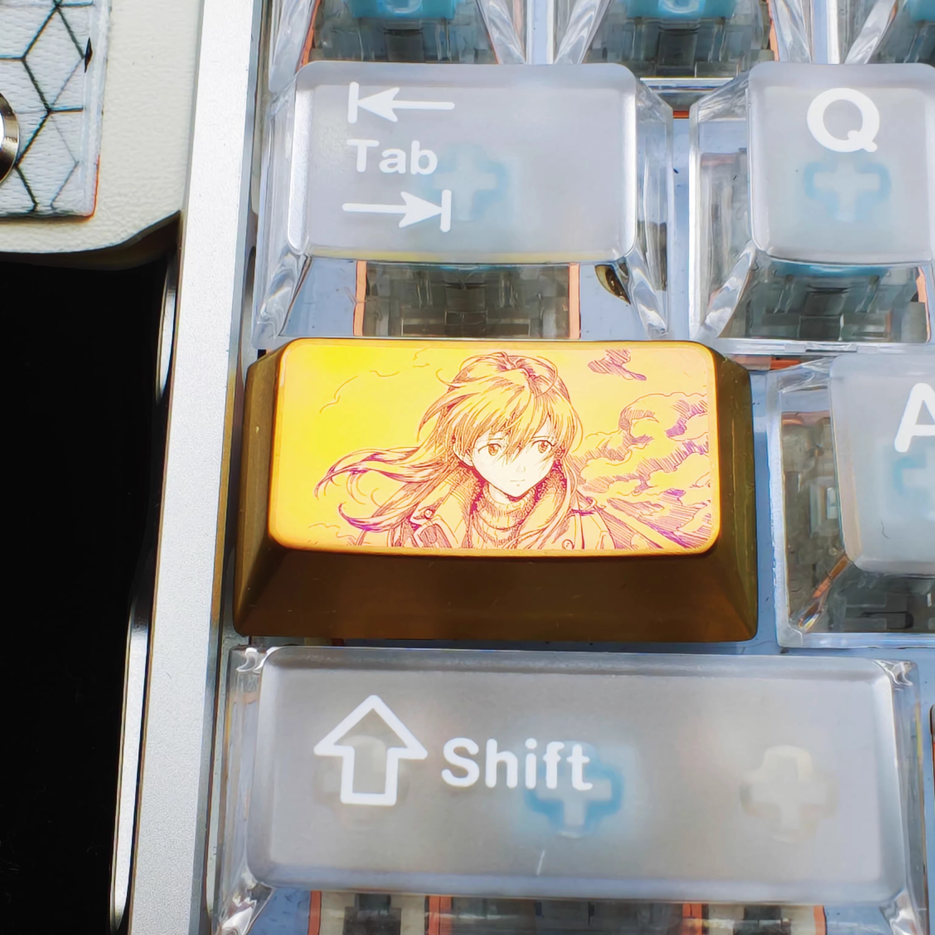 EVA theme, Asuka manga brushstrokes 1.75 U anime creative titanium alloy personalized keycaps, metal carved decorative keycaps