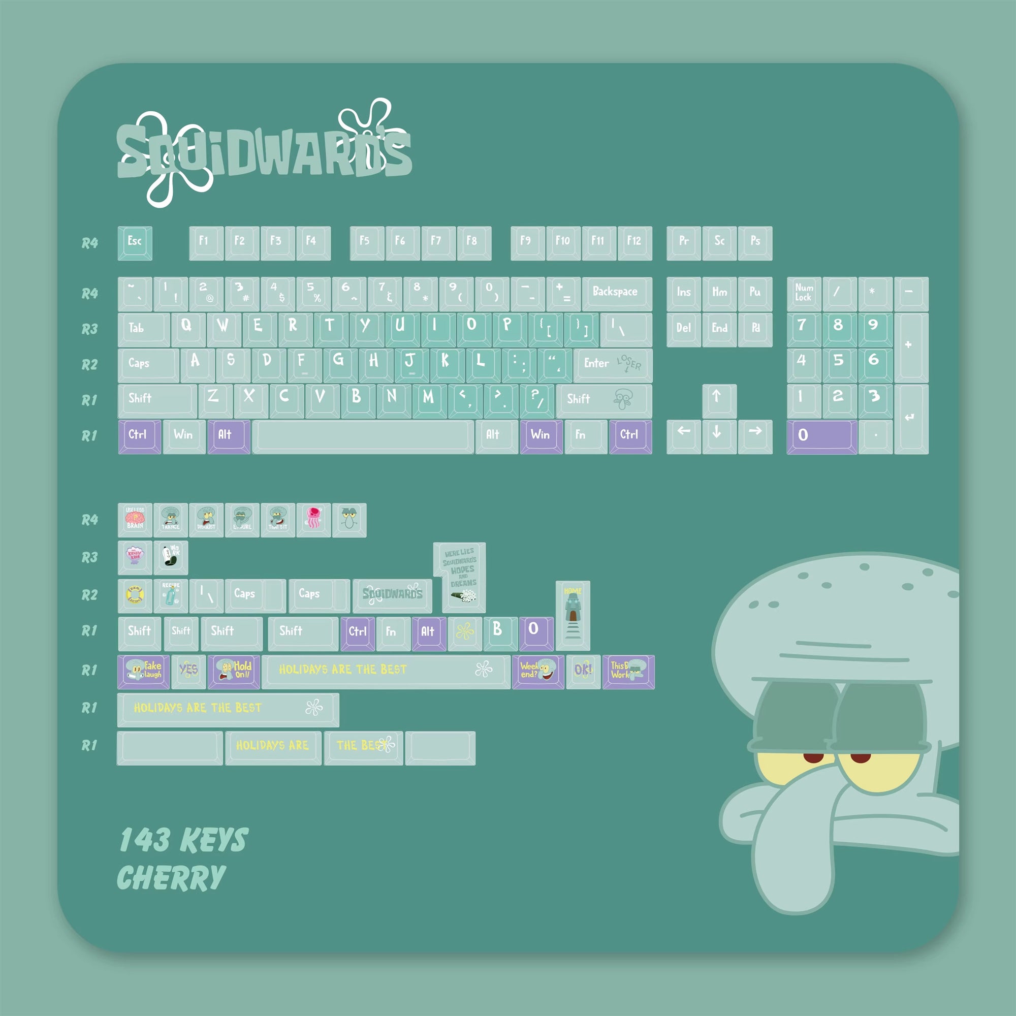 SpongeBob SquarePants, Squidward Quincy Tentacles themed personalized keycap set, PBT material factory height, creatively decorated keycaps