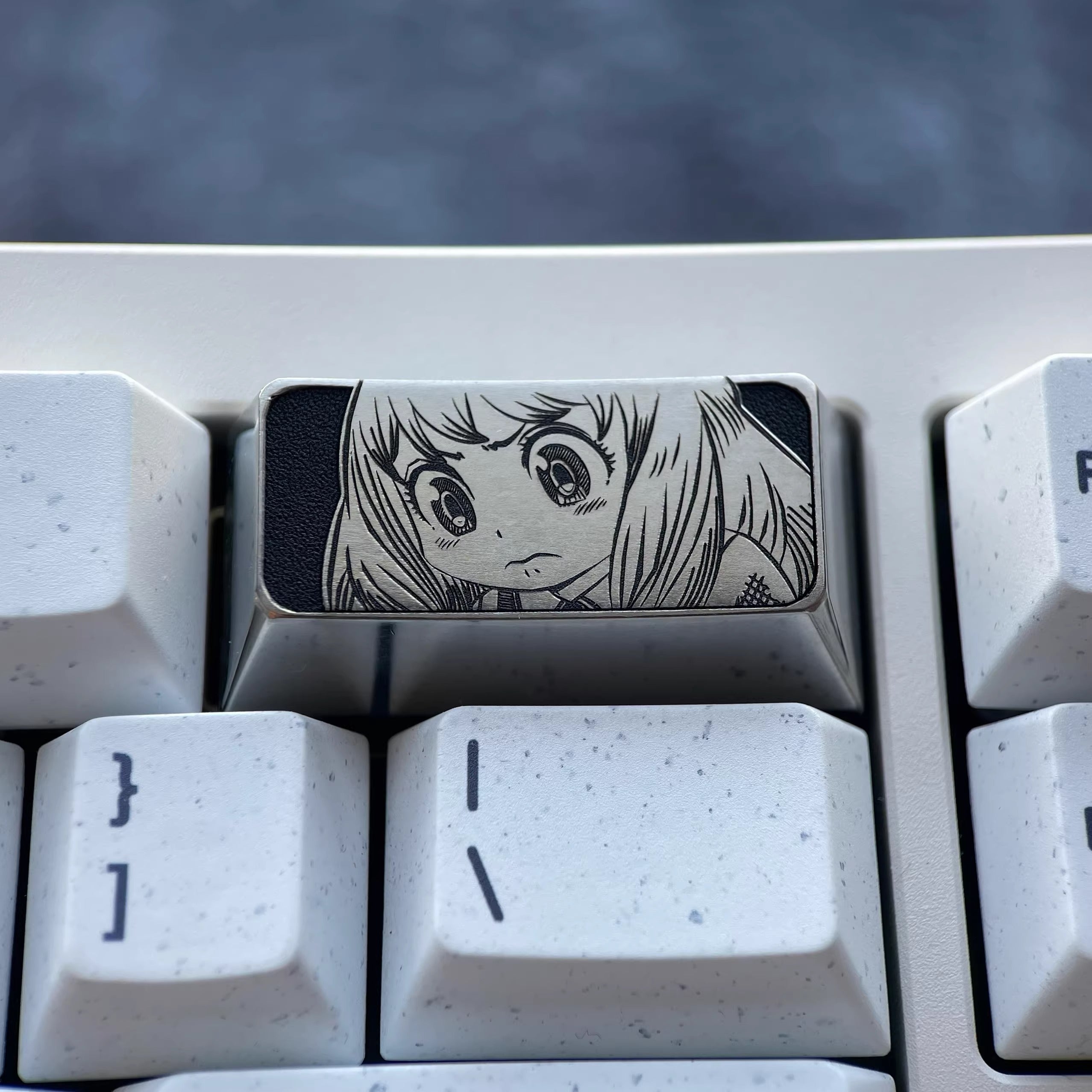 SPY × FAMILY, Anya Forger Theme, 2U Backspace Key Titanium Alloy Personalized Key Cap, Metal Decorative Key Cap, Mechanical Keyboard Anime Cartoon Key Cap