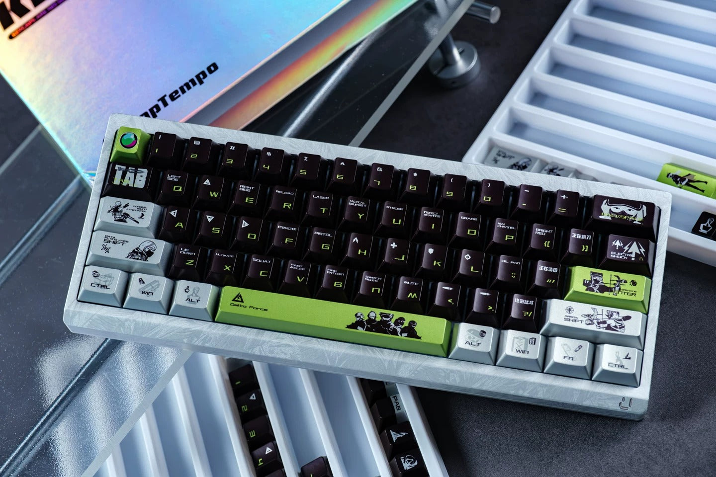 Delta Force themed metallic texture PBT material personalized keycap set, anime and games cultural creative decoration keycap set, compatible with 61/64/68/75/84/87/104 mechanical keyboard