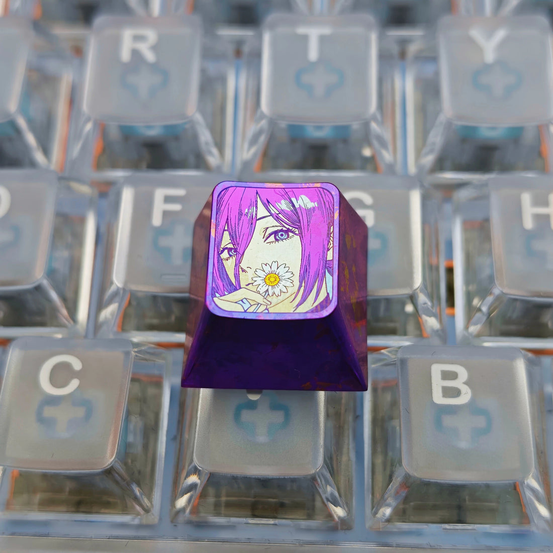 Chainsaw Man, Reze themed design, 1U titanium alloy decorative keycaps, anime, gaming, cultural and creative peripheral products, mechanical keyboards, metal personalized keycaps