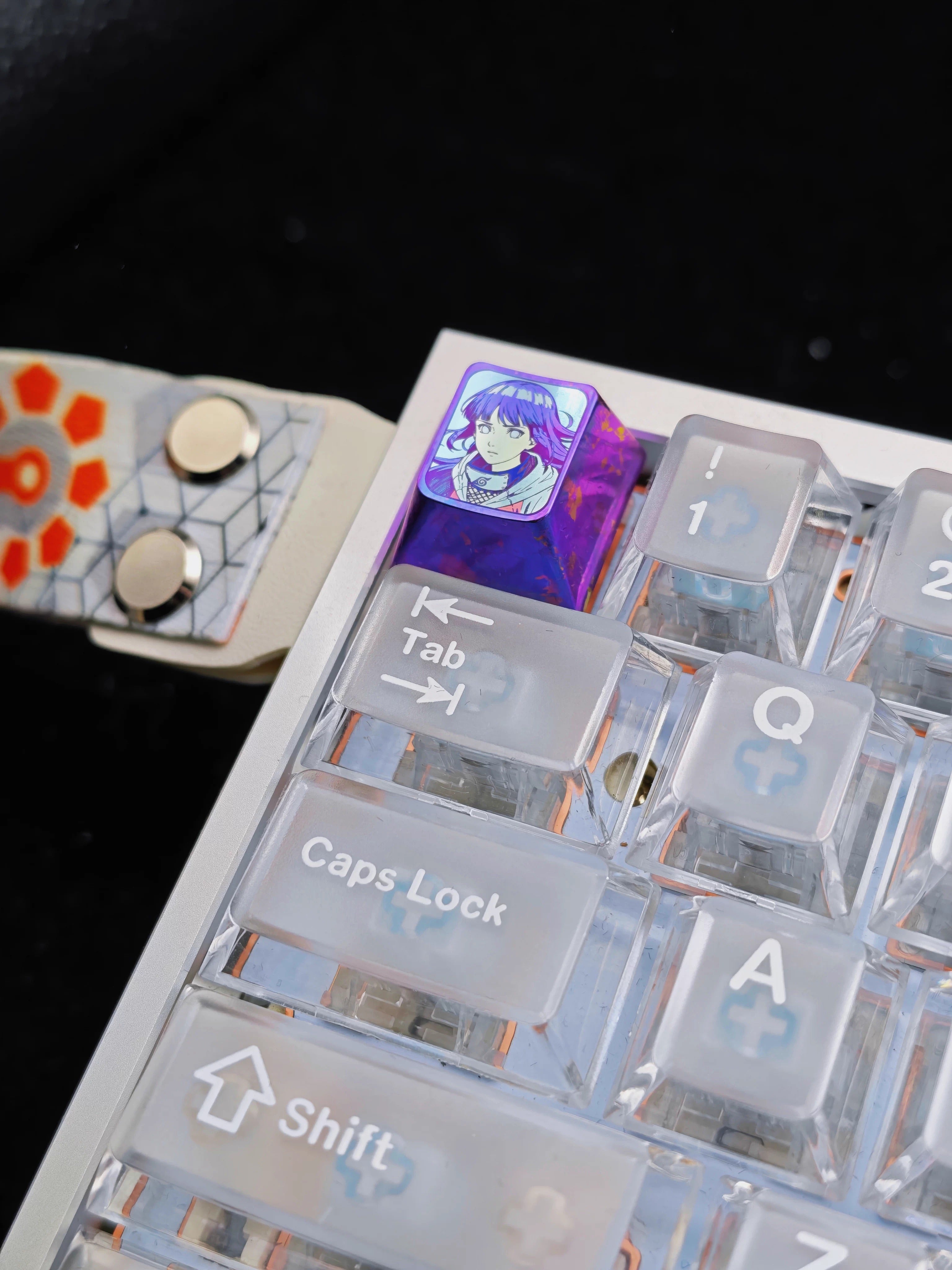 Naruto, Hy ū ga Hinata, 1U Ice Crystal Titanium Alloy Personalized Keycaps, Anime Game Metal Carving Art Decorative Keycaps
