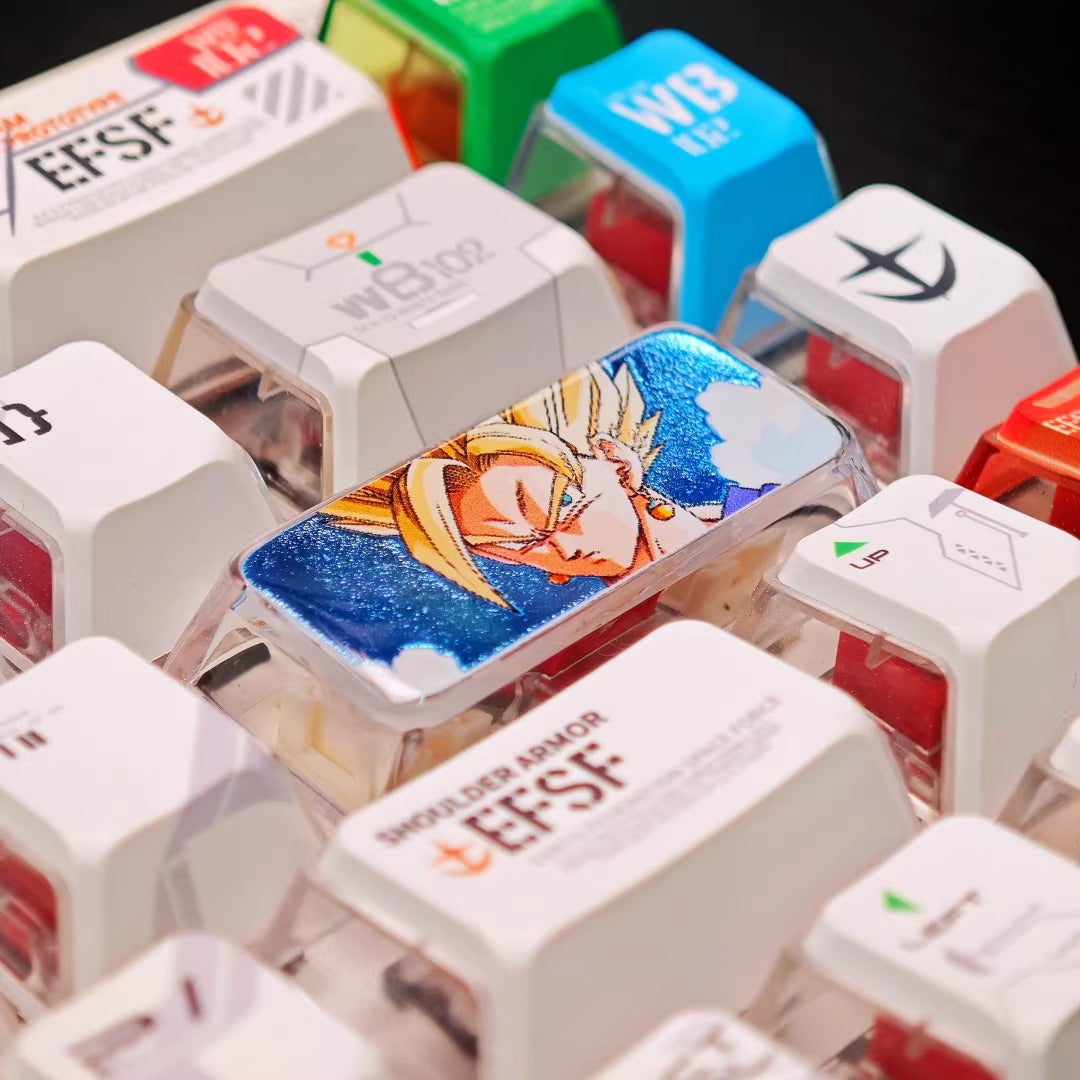 Dragon Ball Theme, Crystal Resin 2.25U Enter Key Son Goku/Frieza, Transparent Gilded Resin Personalized Keycaps, Anime Game Creative Customized Decorative Keycaps
