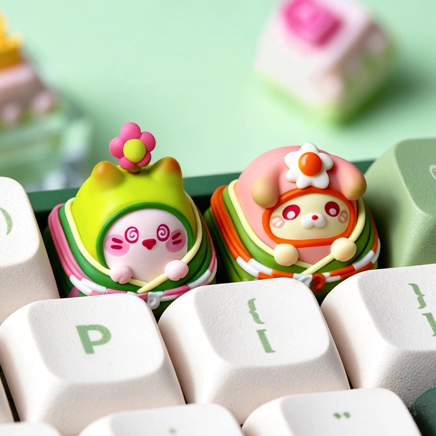 Dragon Boat Festival, Rice dumping babies, multi-color resin personalized keycaps, cartoon character design mechanical keyboard decorative keycaps