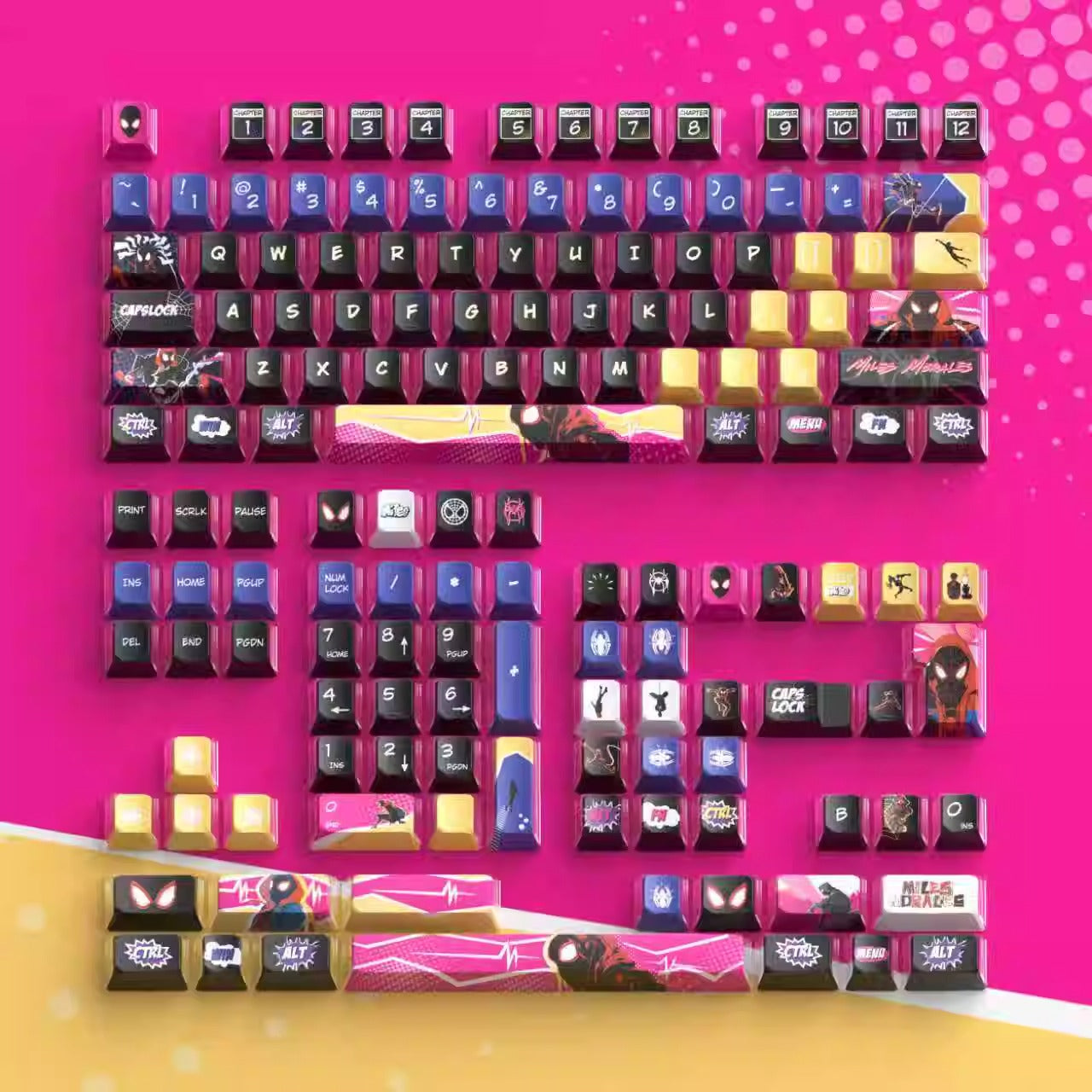 Marvel Comics Hero Series, Spider Man Theme, PBT Material Three sided Transparent, Comic Superhero Personalized Keycap Set