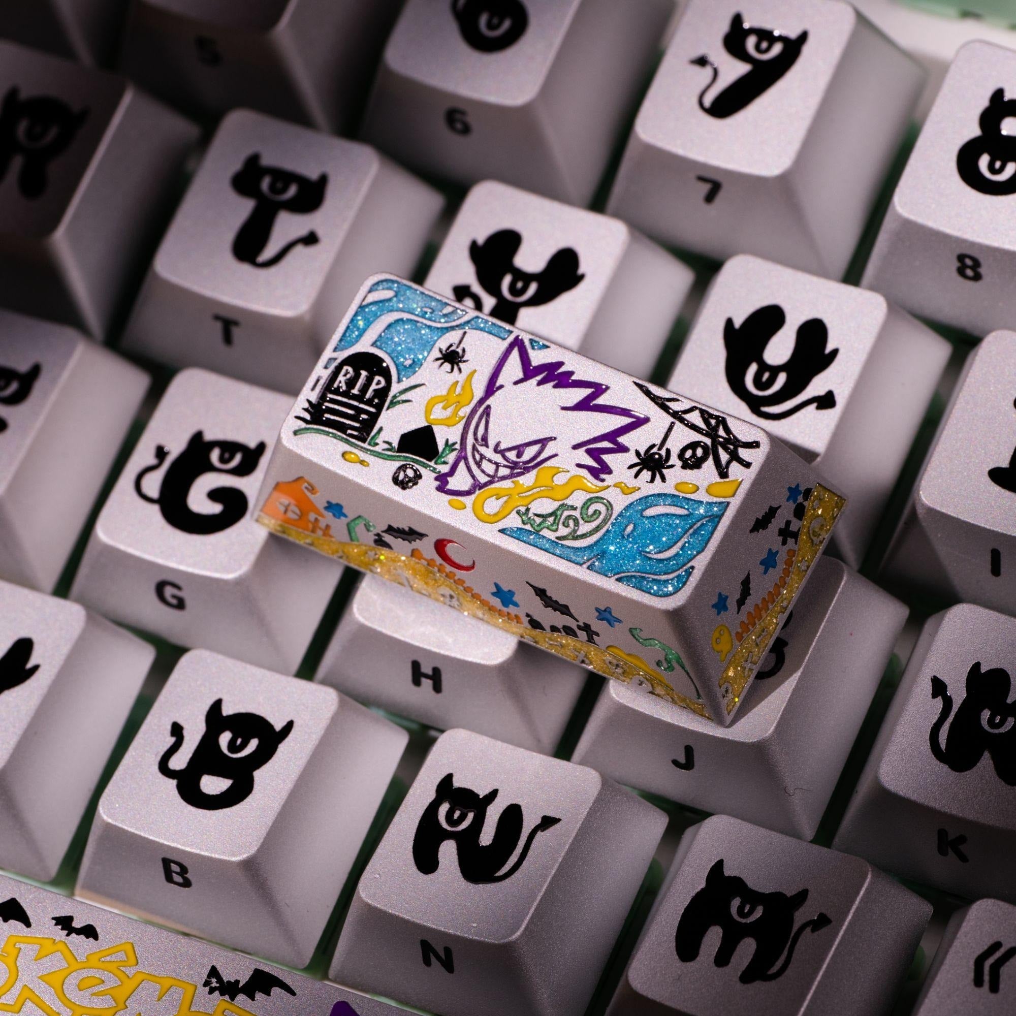 Pok é mon series, Gangar themed design, 17 key set, keycaps made of aluminum alloy material CNC integrated precision machining personalized keycaps, mechanical keyboard decorative keycaps