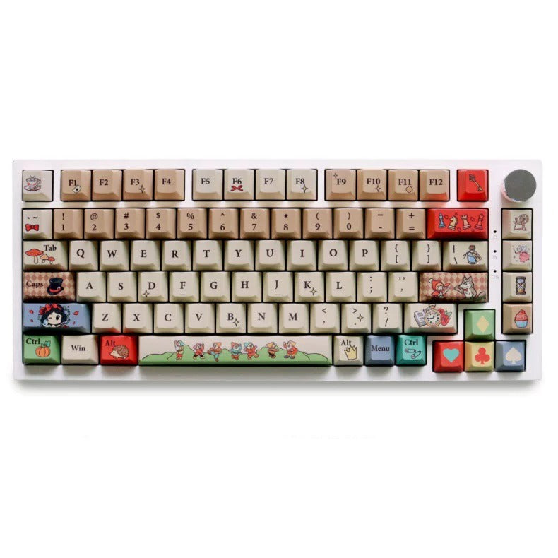 Kind end hausm ä rchen theme, PBT material, sublimation, fairy tale Anime games Personalized keycap set, original factory height mechanical keyboard decorative keycap set,anime keycap set suitable for 61/64/68/75/84/87/104 Key Mechanical Keyboard