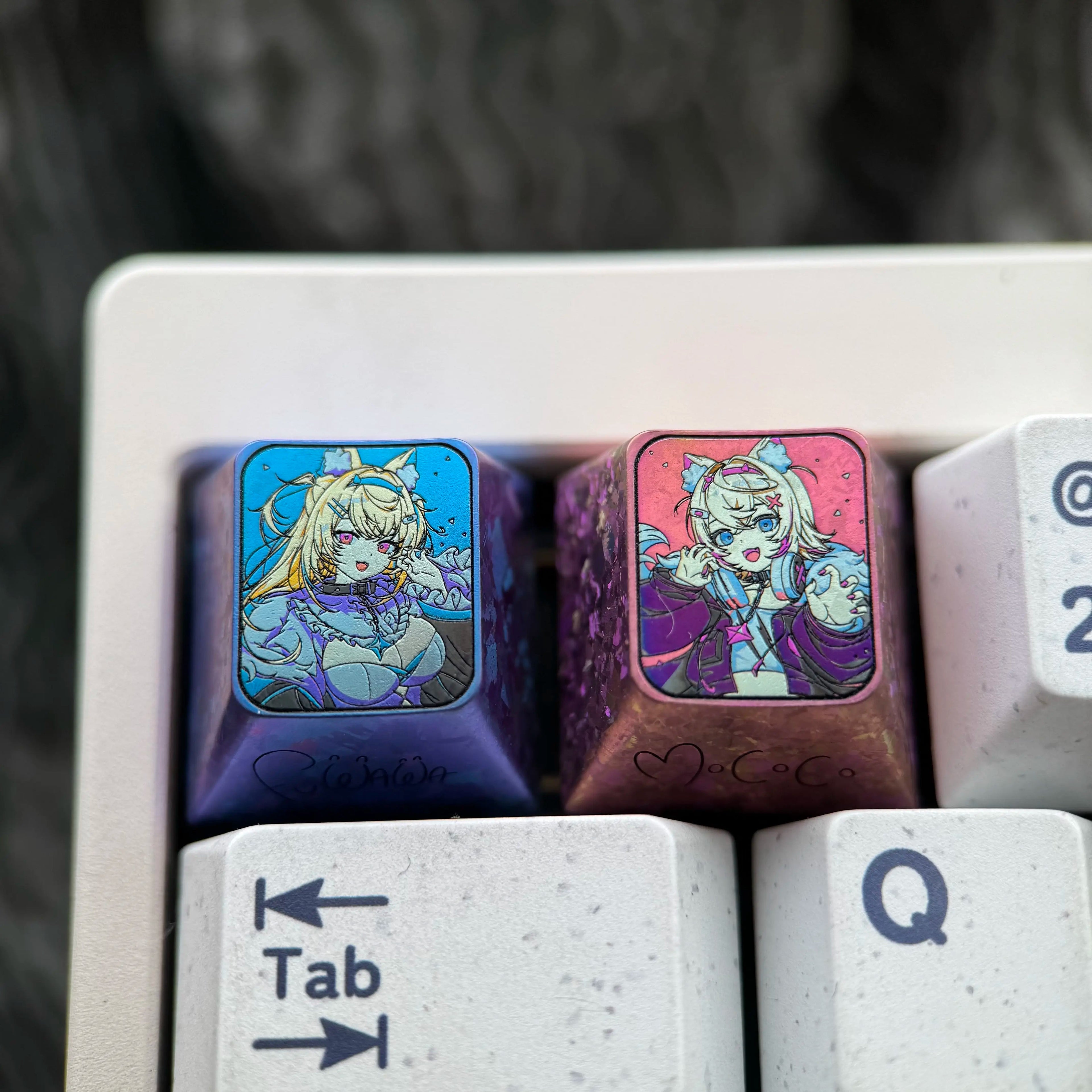 FUWAMOCO theme, 1U titanium alloy personalized keycap, anime and game soft and cute mechanical keyboard decoration keycap