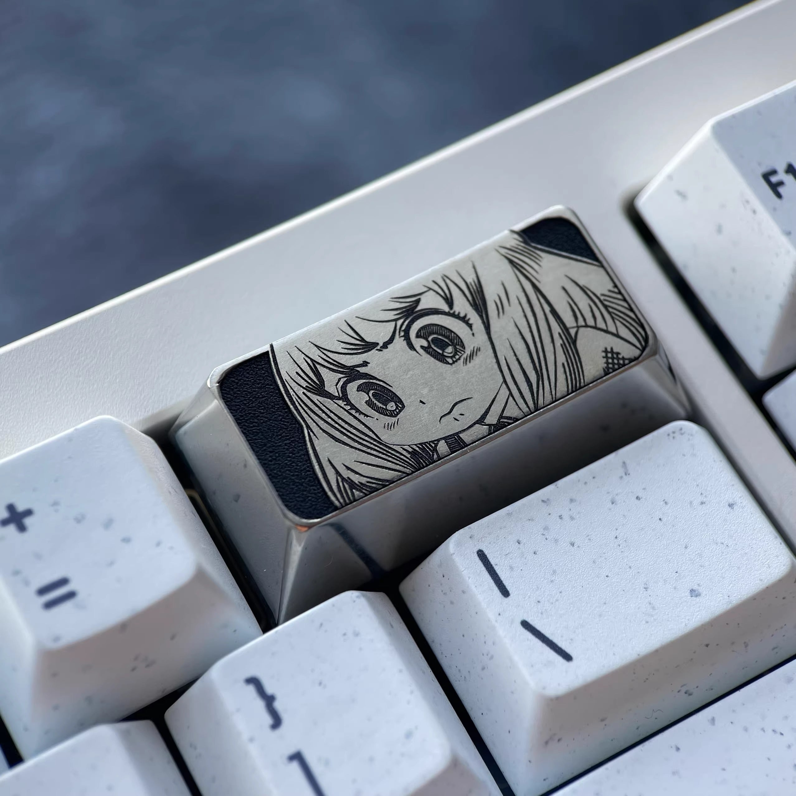 SPY × FAMILY, Anya Forger Theme, 2U Backspace Key Titanium Alloy Personalized Key Cap, Metal Decorative Key Cap, Mechanical Keyboard Anime Cartoon Key Cap