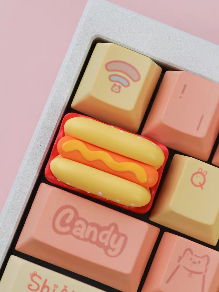 Cute hot dog resin material personalized keycaps, customized resin decorative keycaps, delicious food shaped decorative keycaps