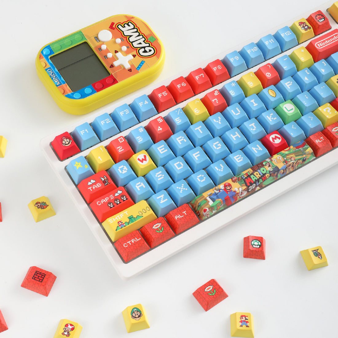 Super Mario themed design, PBT material, sublimation craftsmanship, personalized keycaps, mechanical keyboard decorative art keycaps