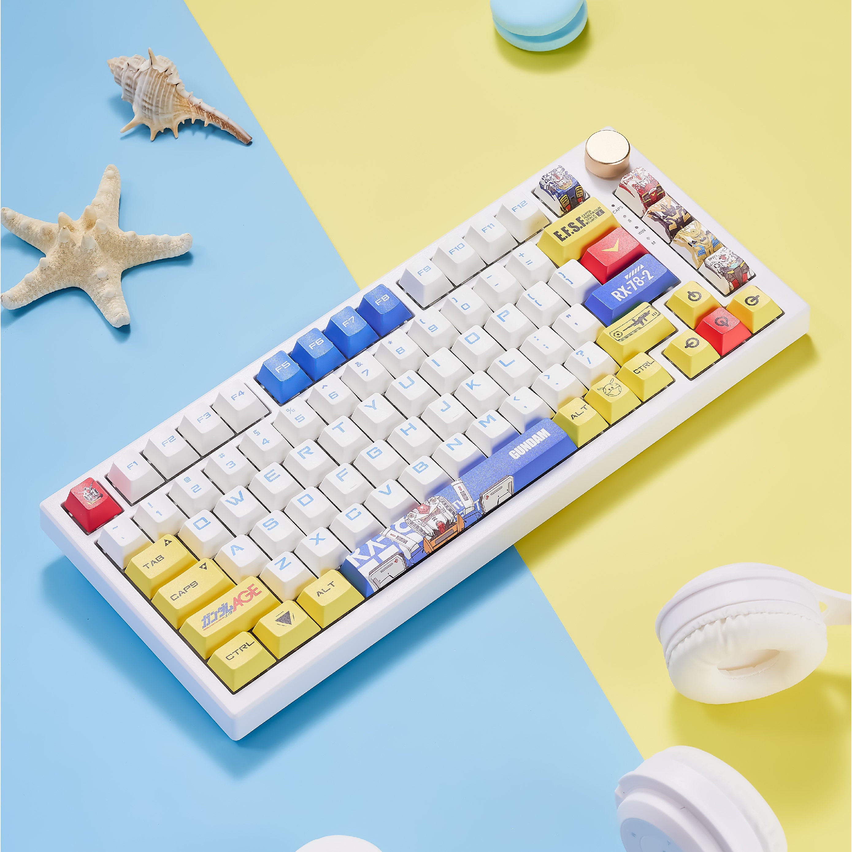 Gundam themed design, PBT material, sublimation process, large characters, personalized keycaps, mechanical keyboard decorative art keycaps