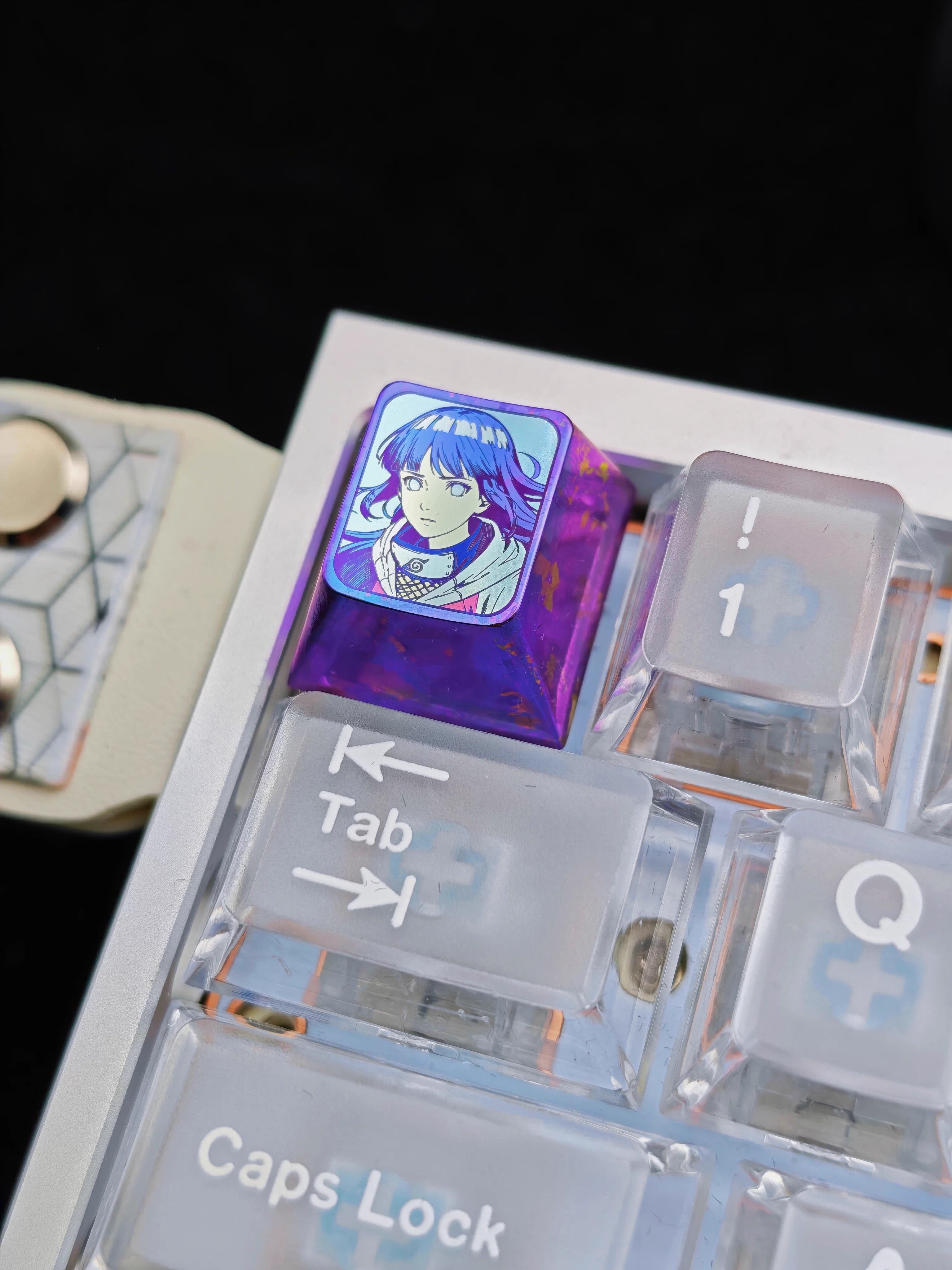 Naruto, Hy ū ga Hinata, 1U Ice Crystal Titanium Alloy Personalized Keycaps, Anime Game Metal Carving Art Decorative Keycaps
