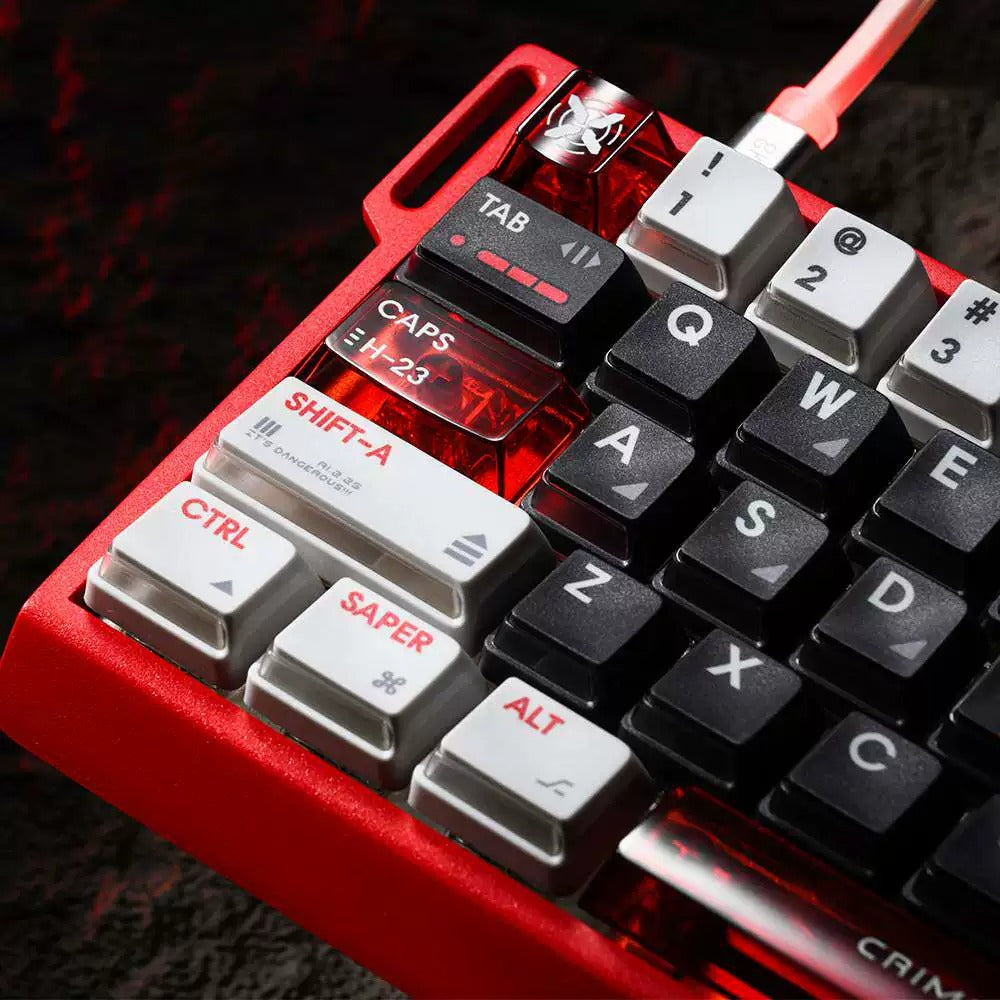 Red Flame Storm Theme PBT material personalized keycap set, mechanical keyboard replacement decorative keycaps, Transparent Compatible with 61/64/68/75/84/87/104 Key Mechanical Keyboards