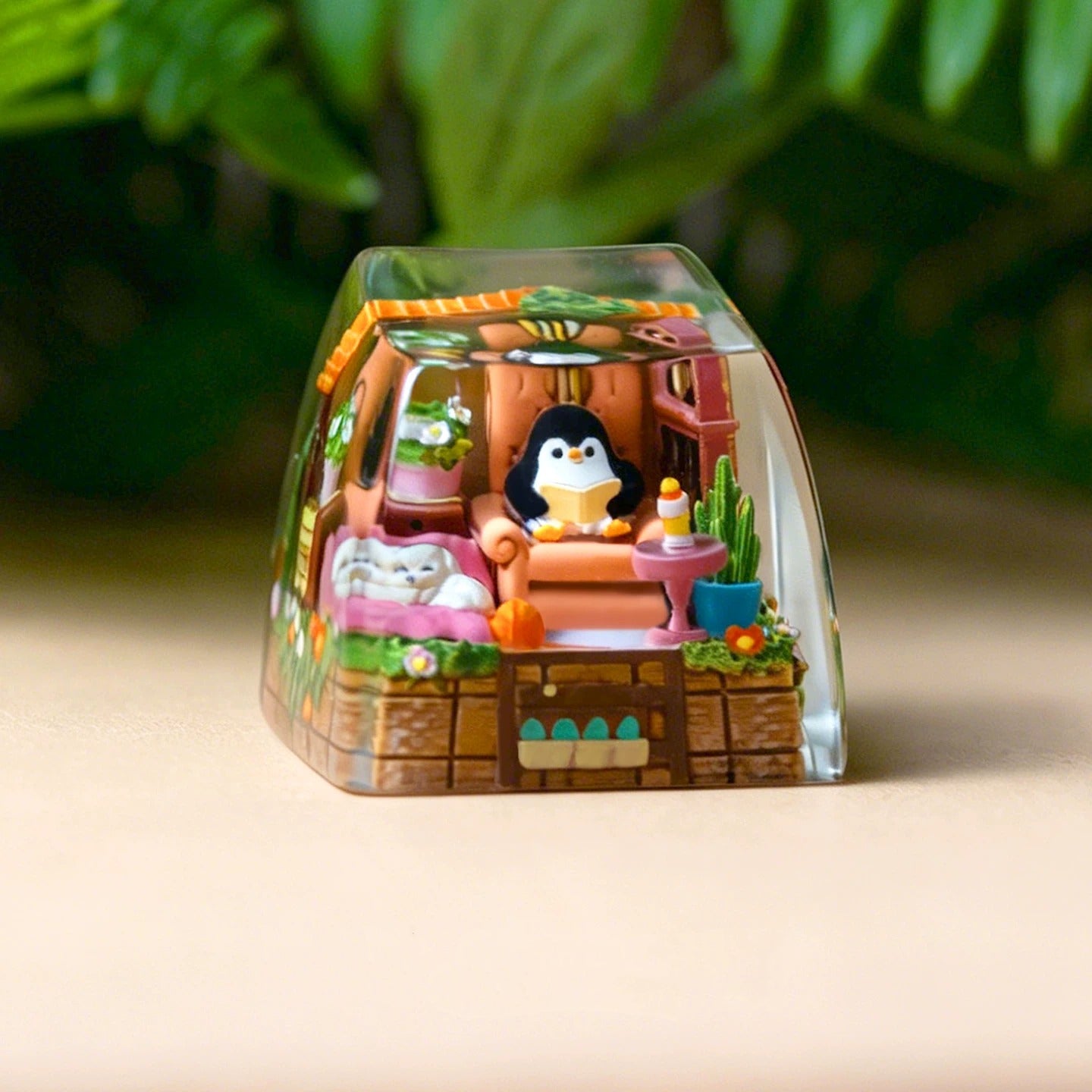 Original Design Penguin Baby Crystal Resin Personalized Keycaps, Cartoon Miniature Landscape Keycaps, Mechanical Keyboard Decorative Keycaps