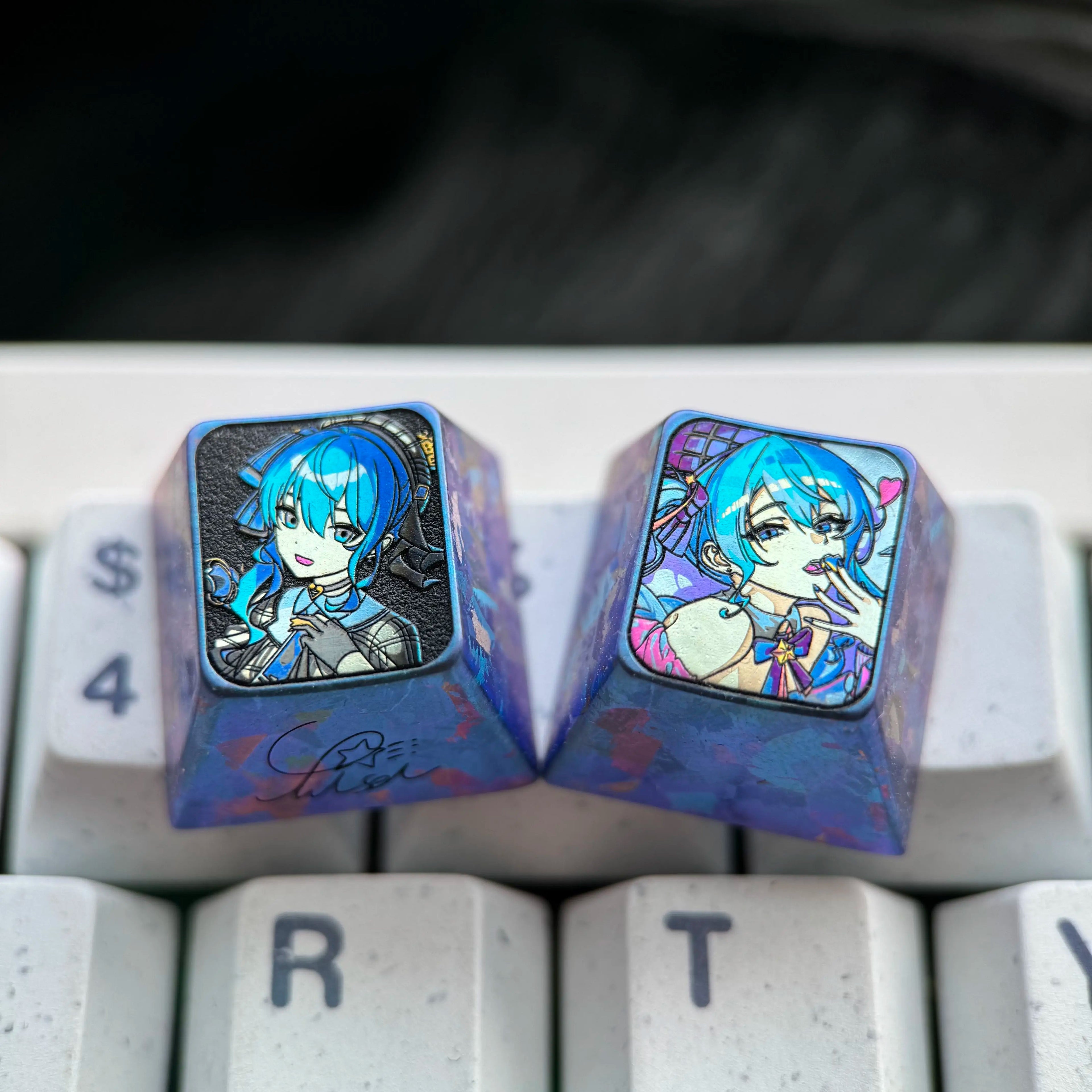 Hoshimachi Suisei, 1U titanium alloy personalized keycap, anime, gaming, cultural and creative mechanical keyboard decoration keycap