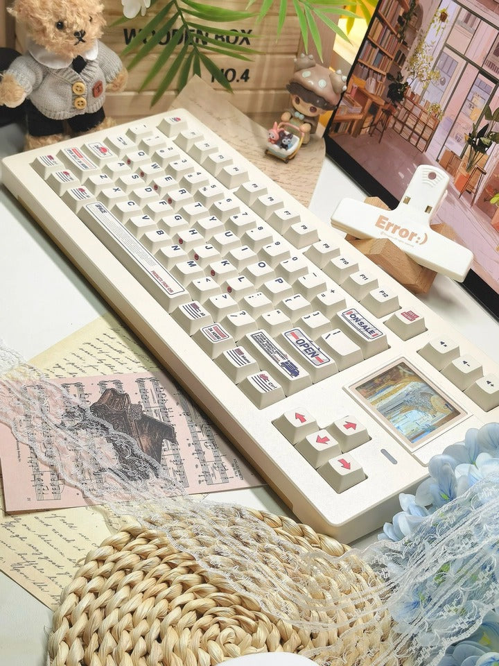 Convenience store themed design, PBT material personalized keycap set, mechanical keyboard replacement decorative keycaps, compatible with 61/64/68/75/84/87/104 key mechanical keyboard
