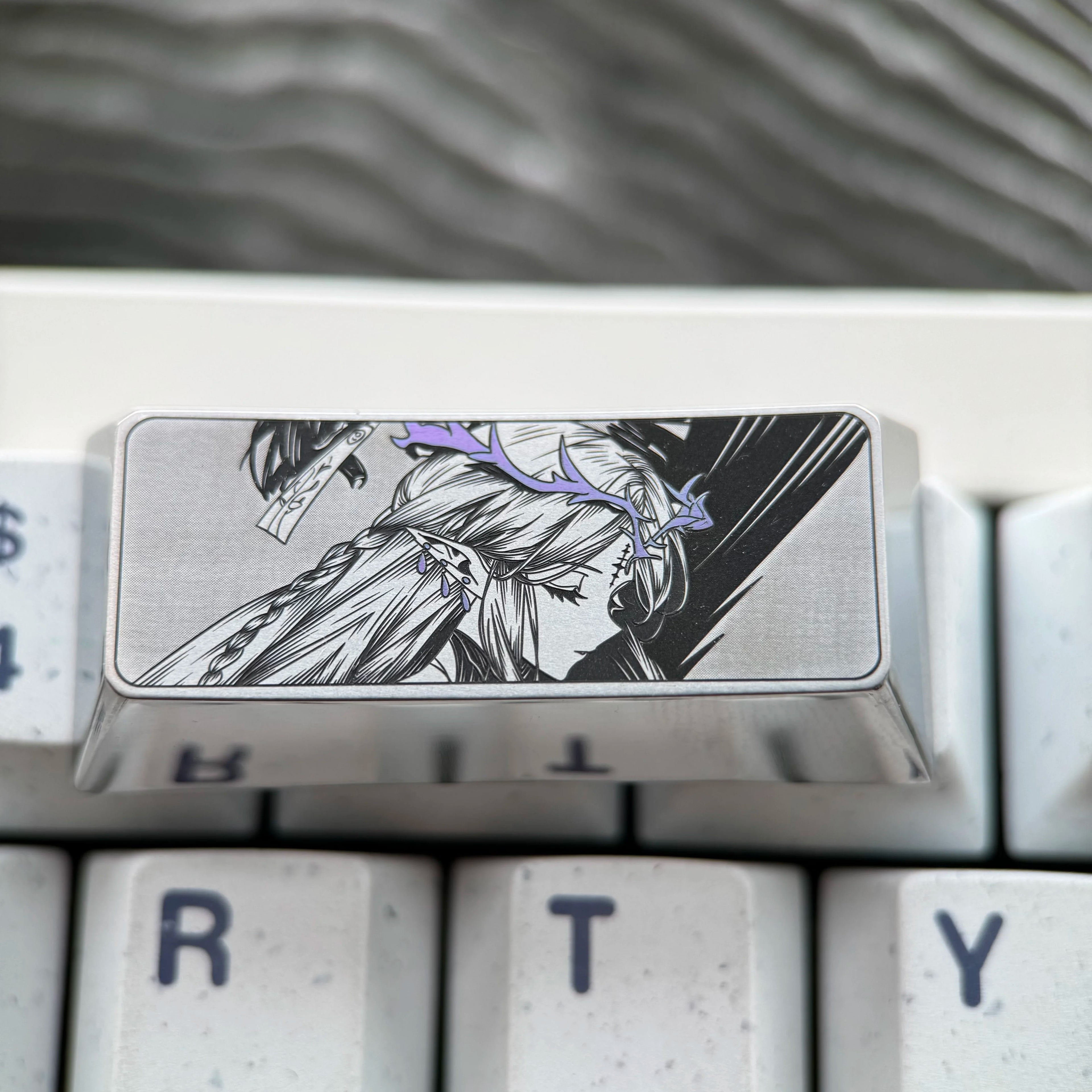 Wuthering Waves, Cartethyia, 2.25U titanium alloy precision carved personalized keycaps, anime and game culture creative mechanical keyboard art decorative keycaps