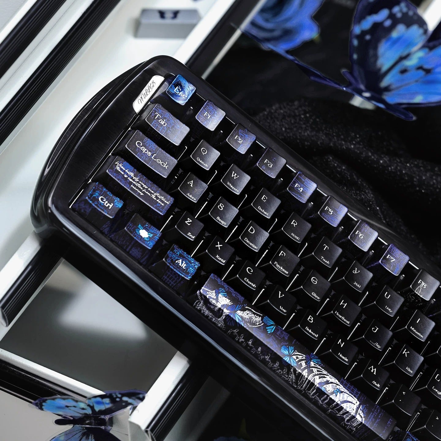 Skeleton Butterfly Keycap Set, Creative Keycap Cultural Art Keycap PBT Material Personalized Keycap Set, Compatible with 61/64/68/75/84/87/104 Key Mechanical Keyboard