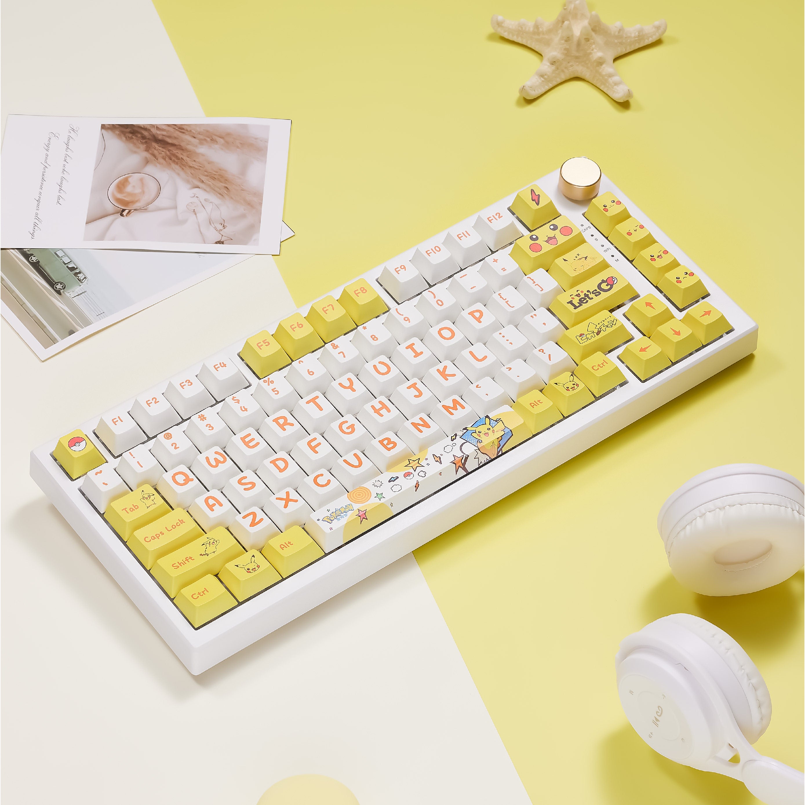 Pok é mon, Pikachu themed design, PBT material, sublimation craftsmanship, large characters, personalized keycaps, mechanical keyboard decorative art keycaps