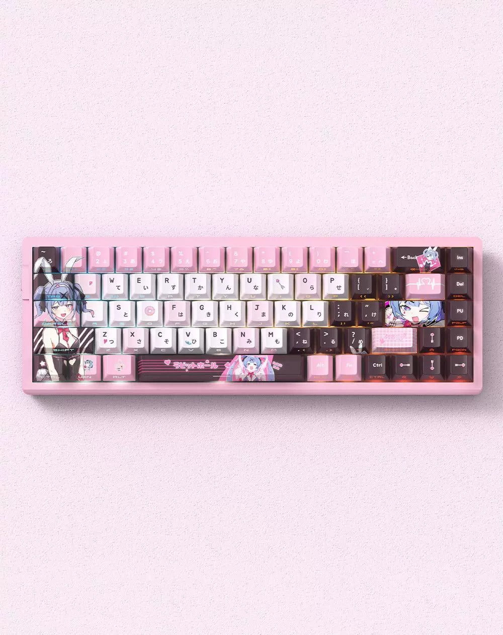Hatsune Miku series, Rabbit Hold theme, custom set personalized keycap series, PBT material, factory height, compatible with 61/64/68/75/84/87/104 mechanical keyboard keycap set